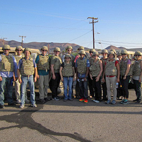 Defense Science Study Group wearing military bulletproof vest