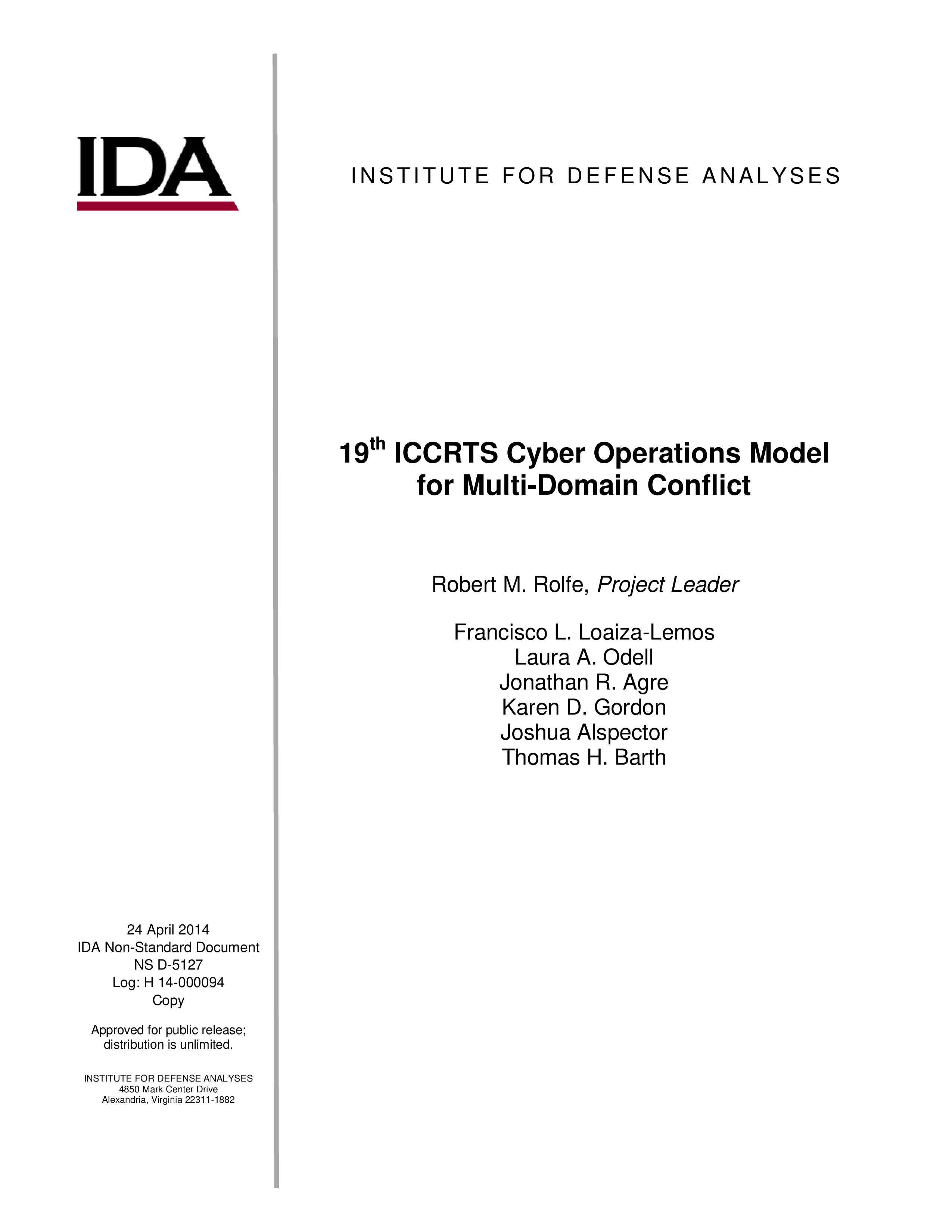 19th ICCRTS Cyber Operations Model for Multi-Domain Conflict