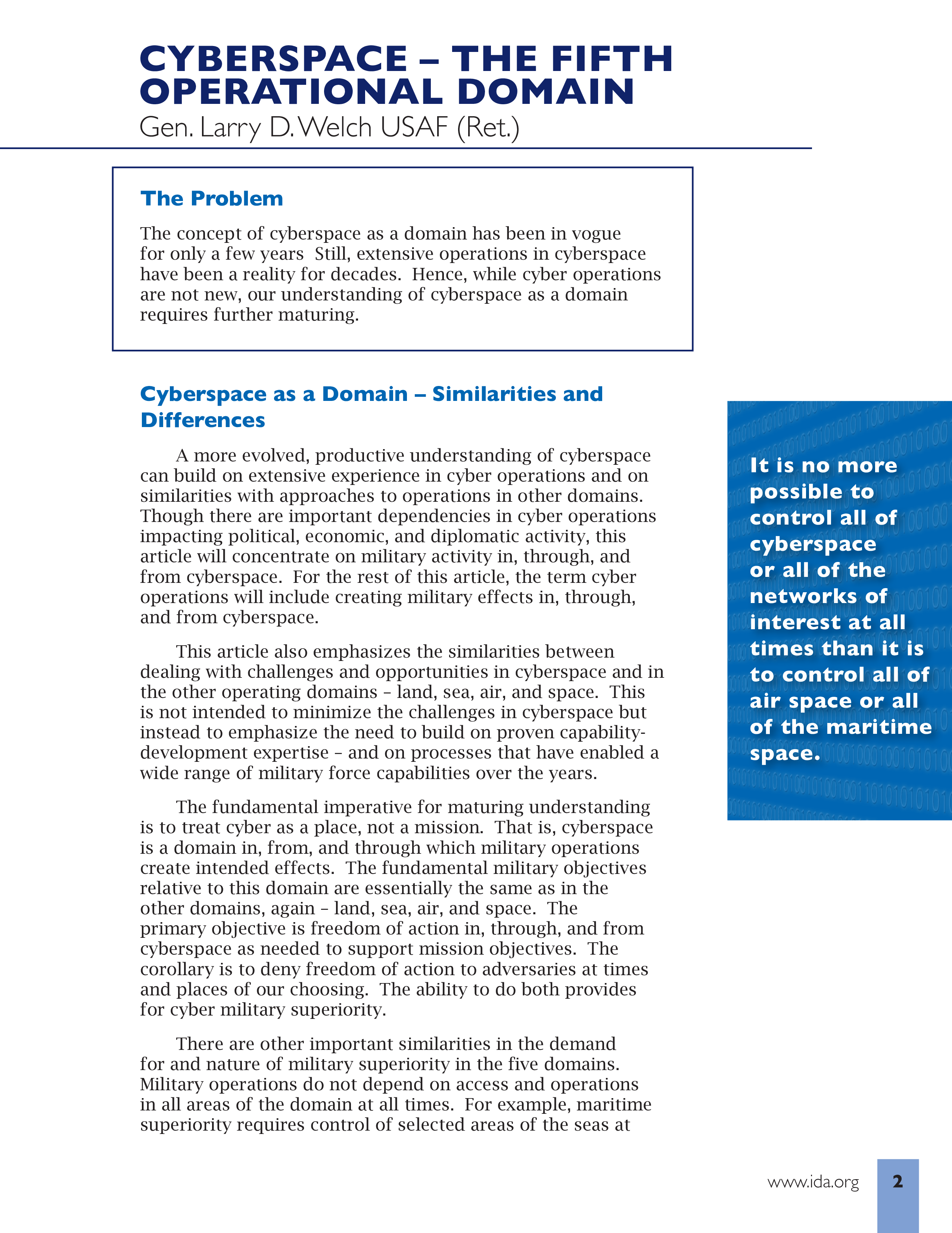 2011 Cyberspace - The Fifth Operational Domain
