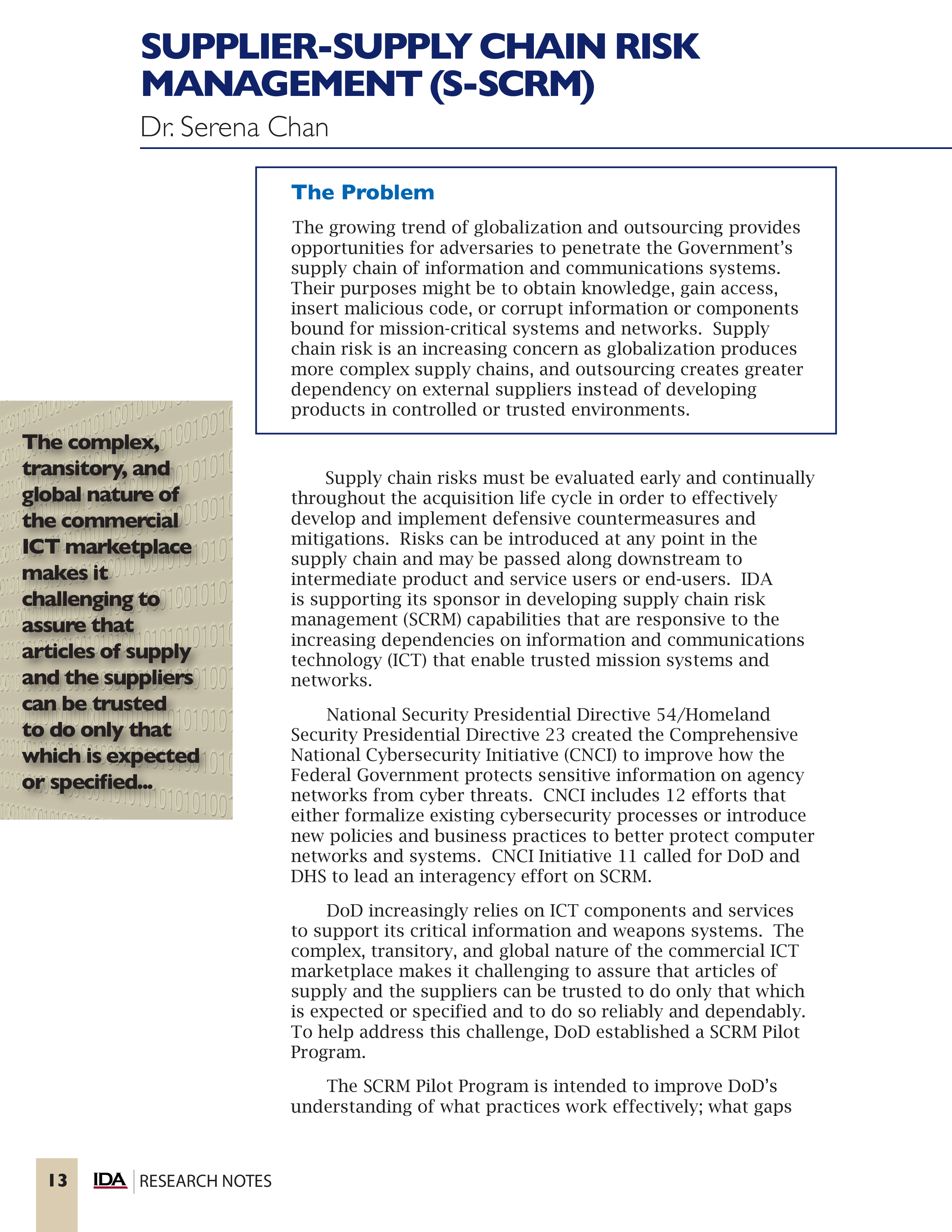 2011 SupplierSupply Chain Risk Management SSCRM
