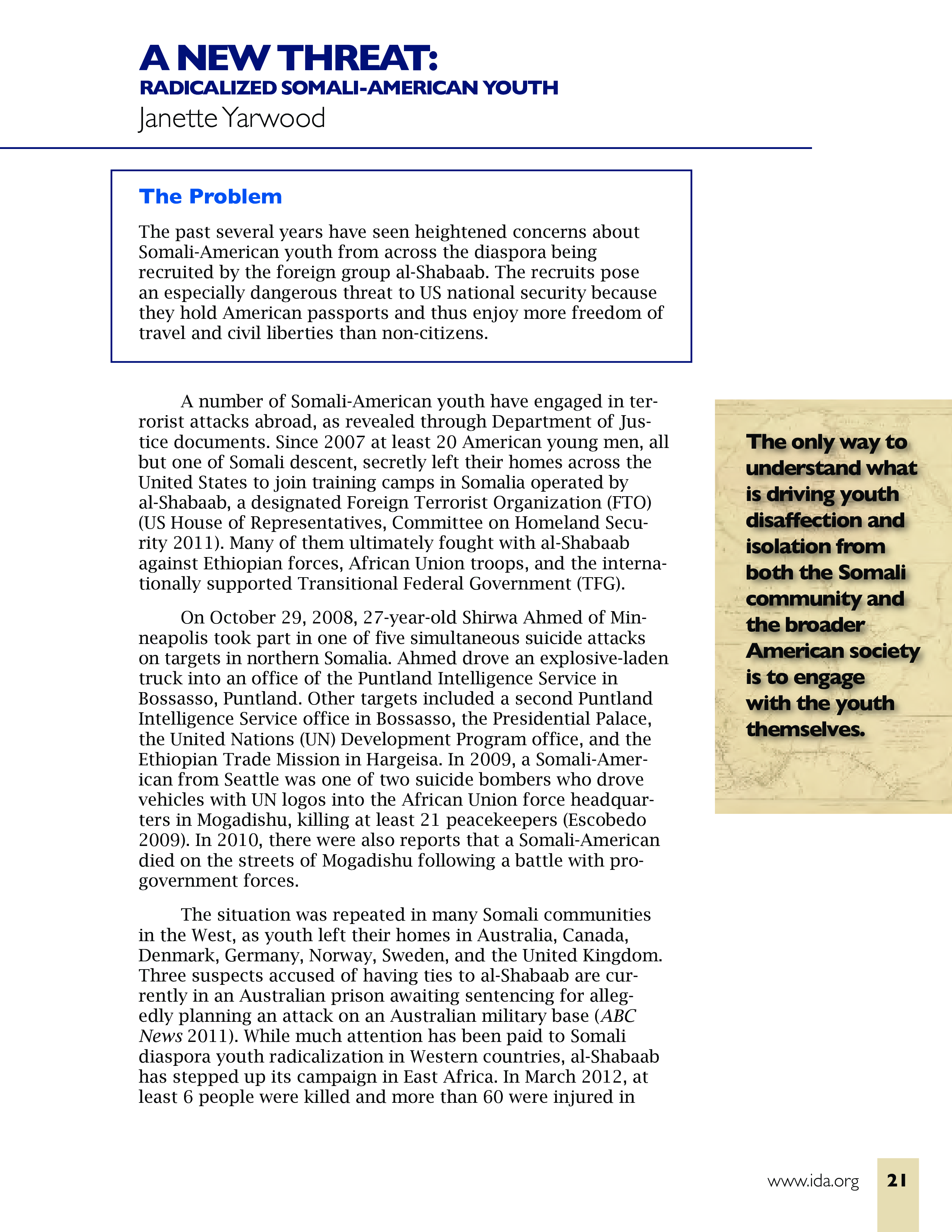 2012 A New Threat Radicalized SomaliAmerica Youth