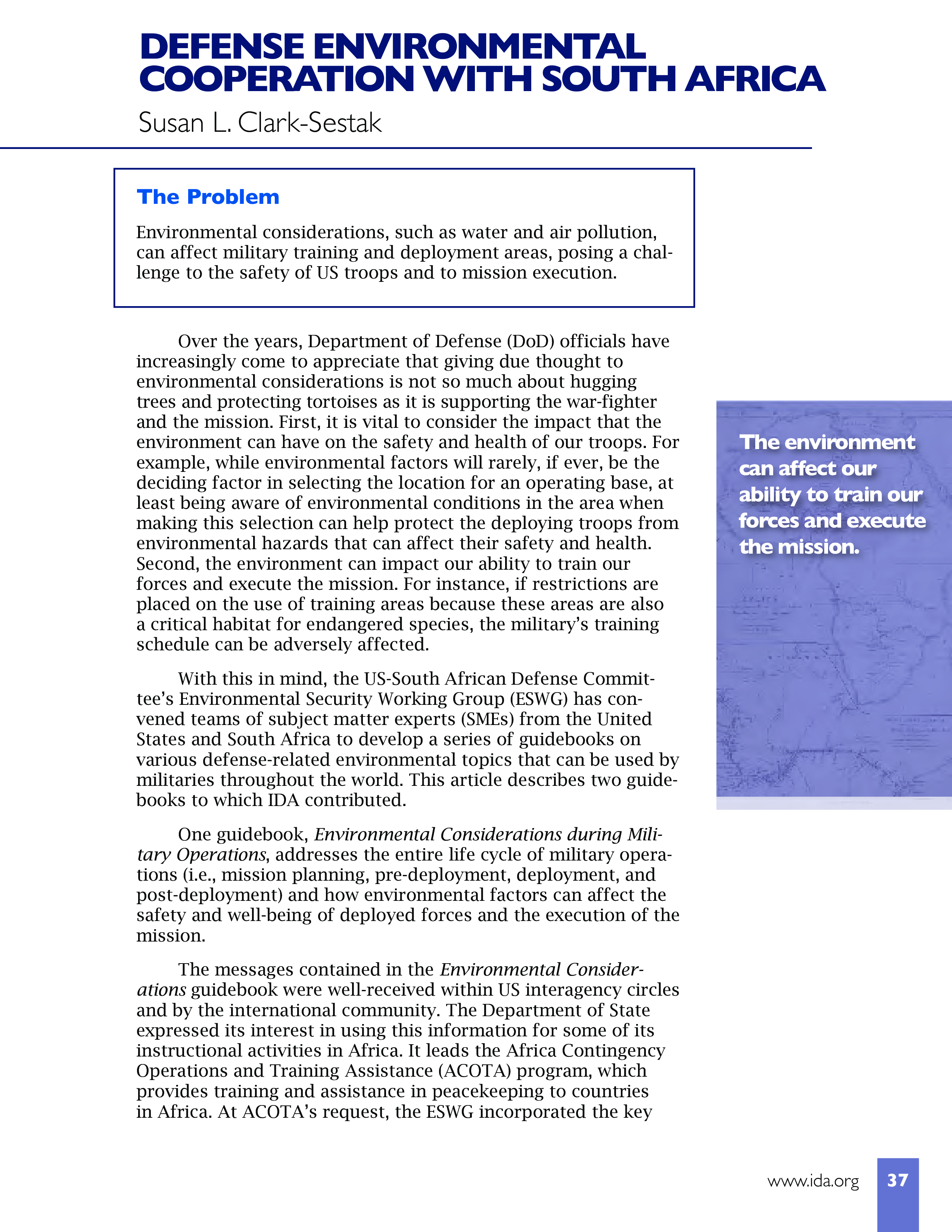 2012 Defense Environmental Cooperation With South Africa