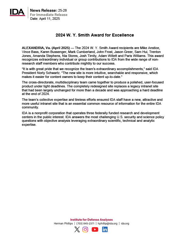 2024 W. Y. Smith Award for Excellence