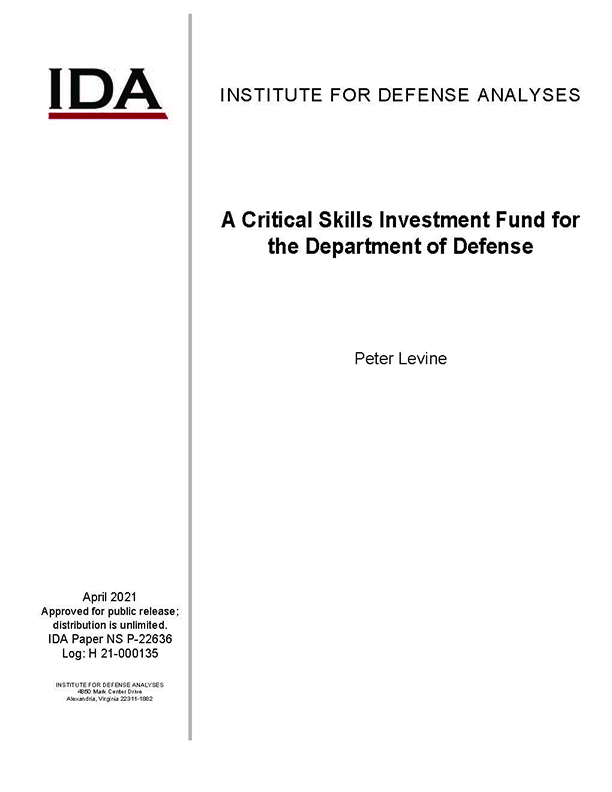 document cover, A Critical Skills Investment Fund for the Department of Defense