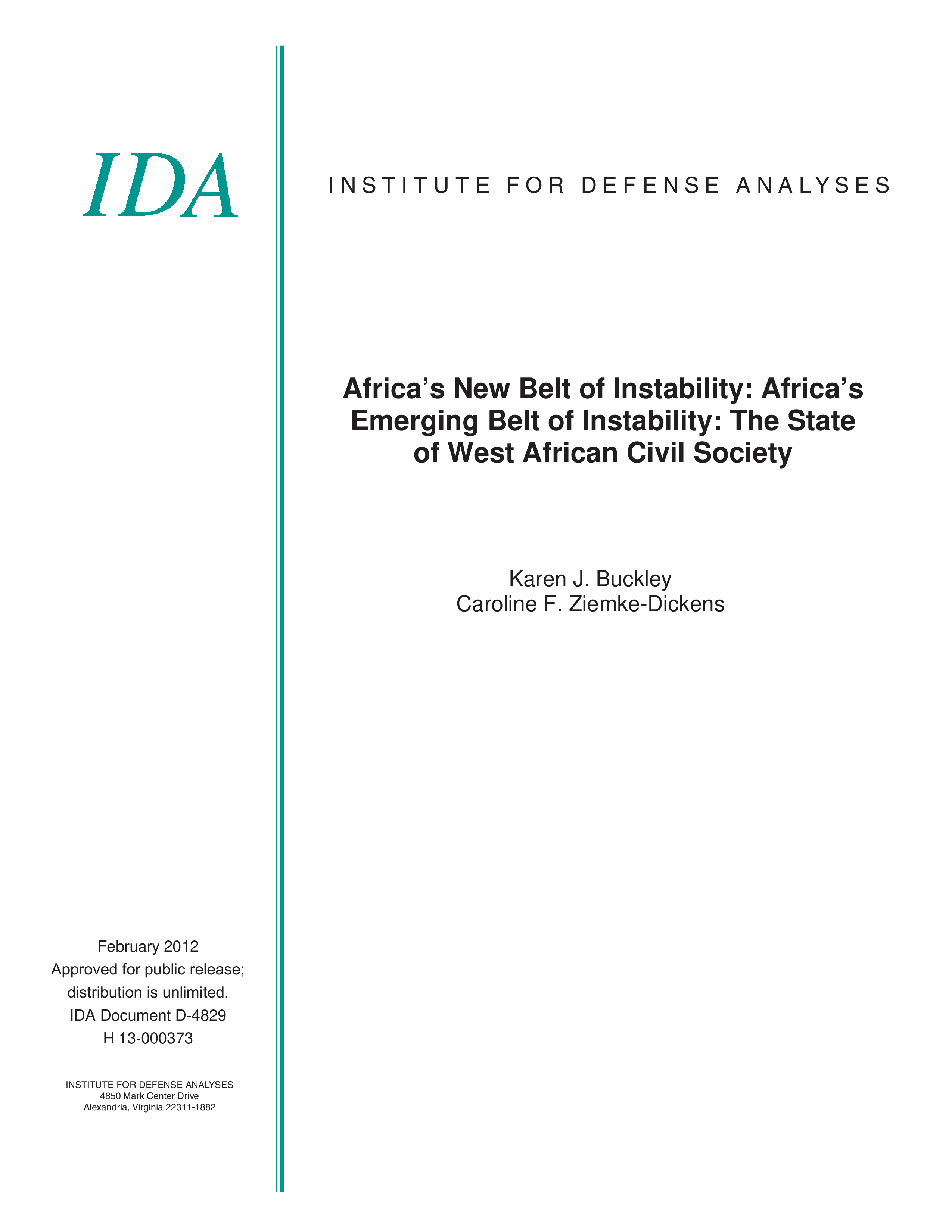 Africas New Belt of Instability Africas  Emerging Belt of Instability The State  of West African Civ