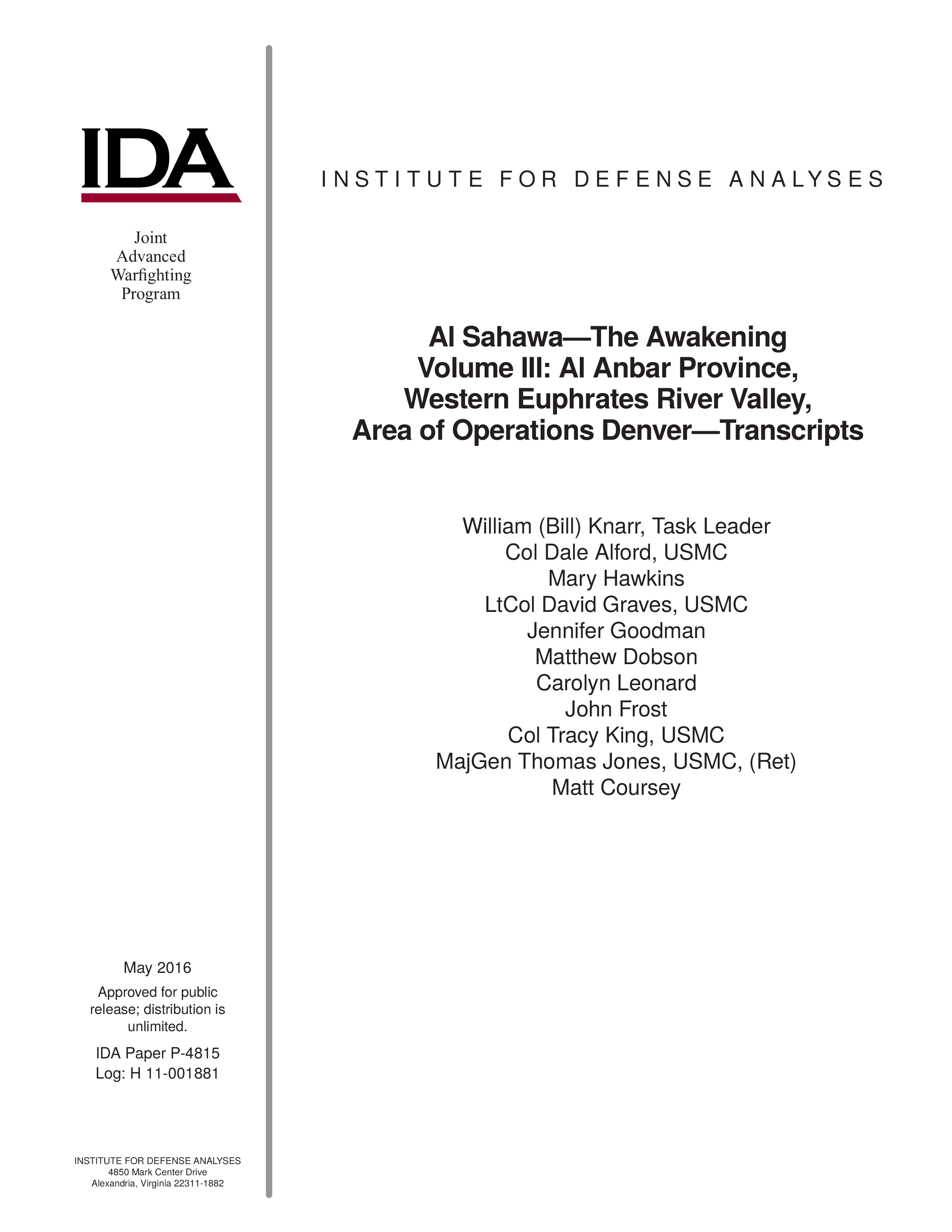 Al SahawaThe Awakening Volume III Al Anbar Province Western Euphrates River Valley Area of Operation