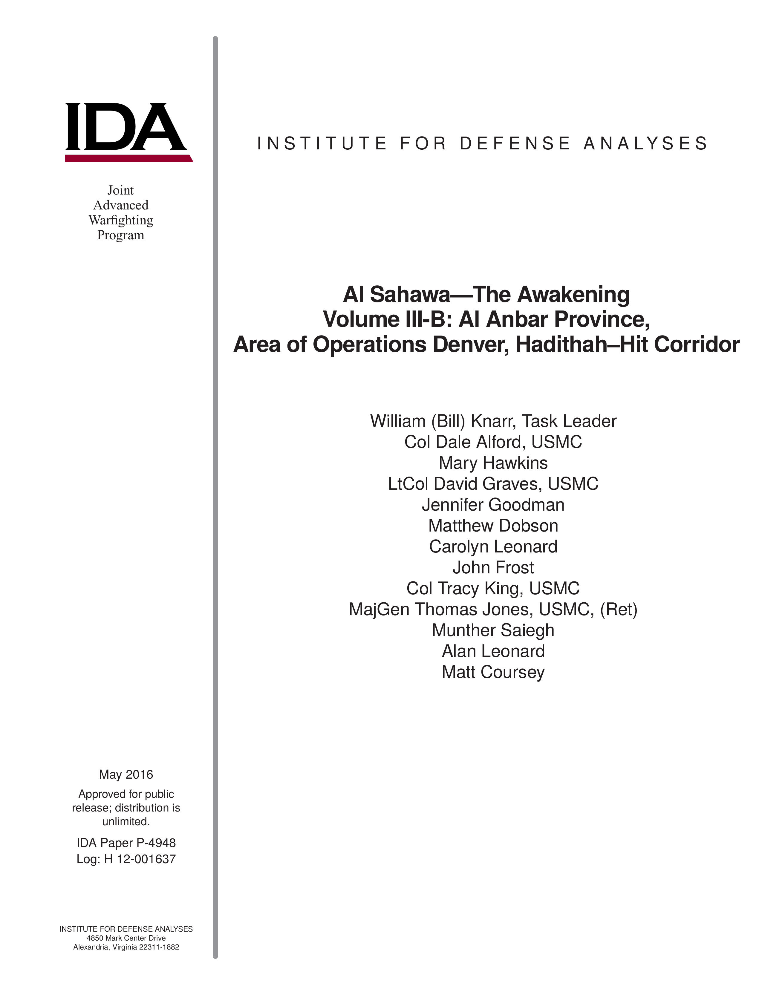 Al SahawaThe Awakening Volume IIIB Al Anbar Province Area of Operations Denver HadithahHit Corridor