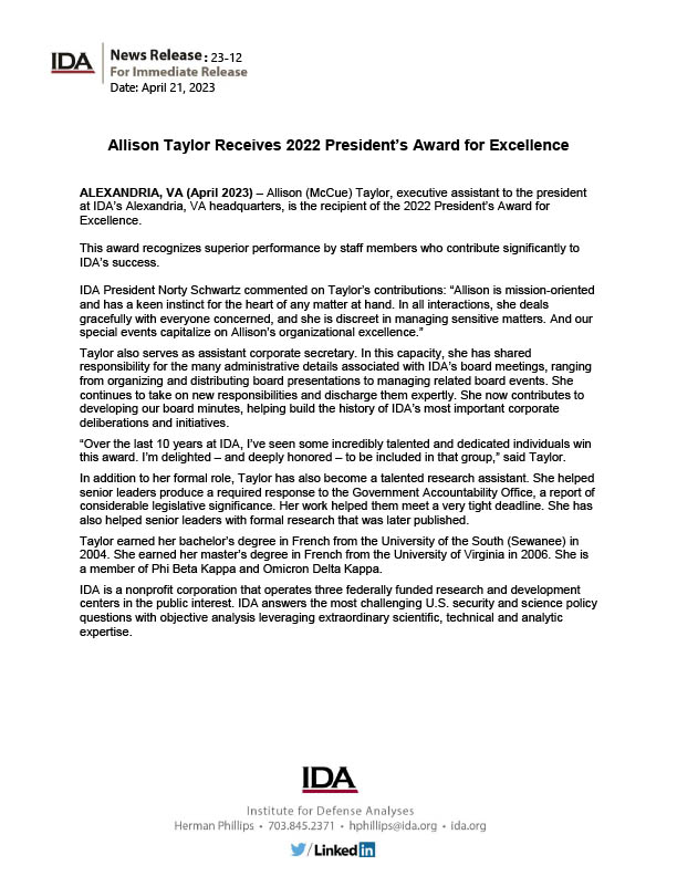 Allison Taylor Receives 2022 President