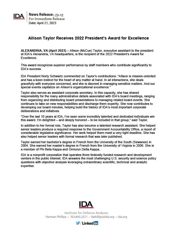 Allison Taylor Receives 2022 President