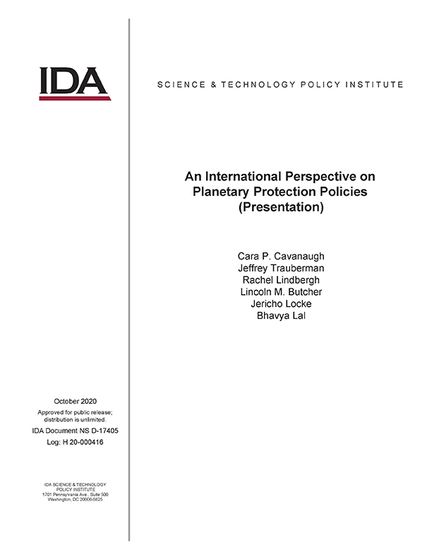 document cover, An International Perspective on Planetary Protection Policies