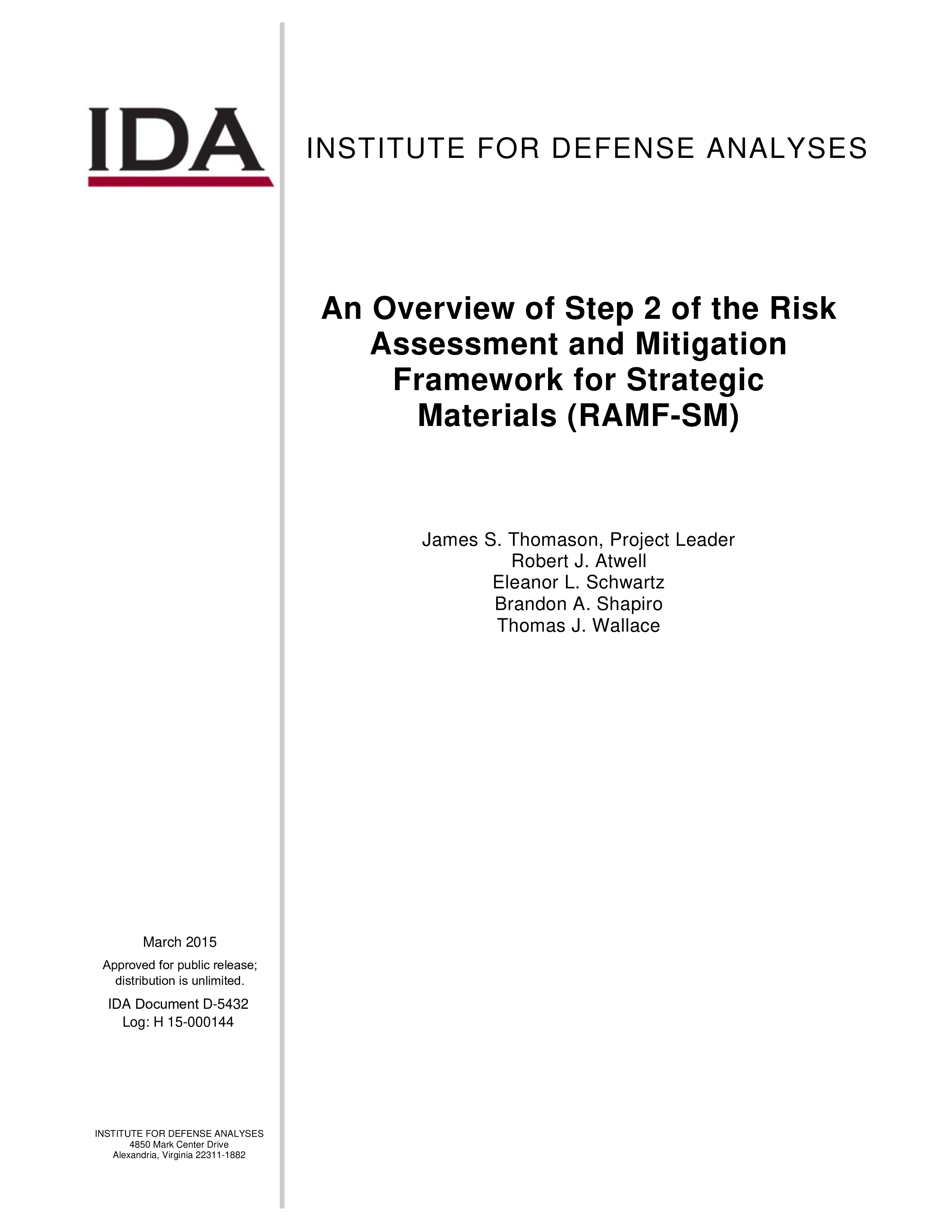 An Overview Of Step 2 Of The Risk Assessment And Mitigation Framework For Strategic Materials