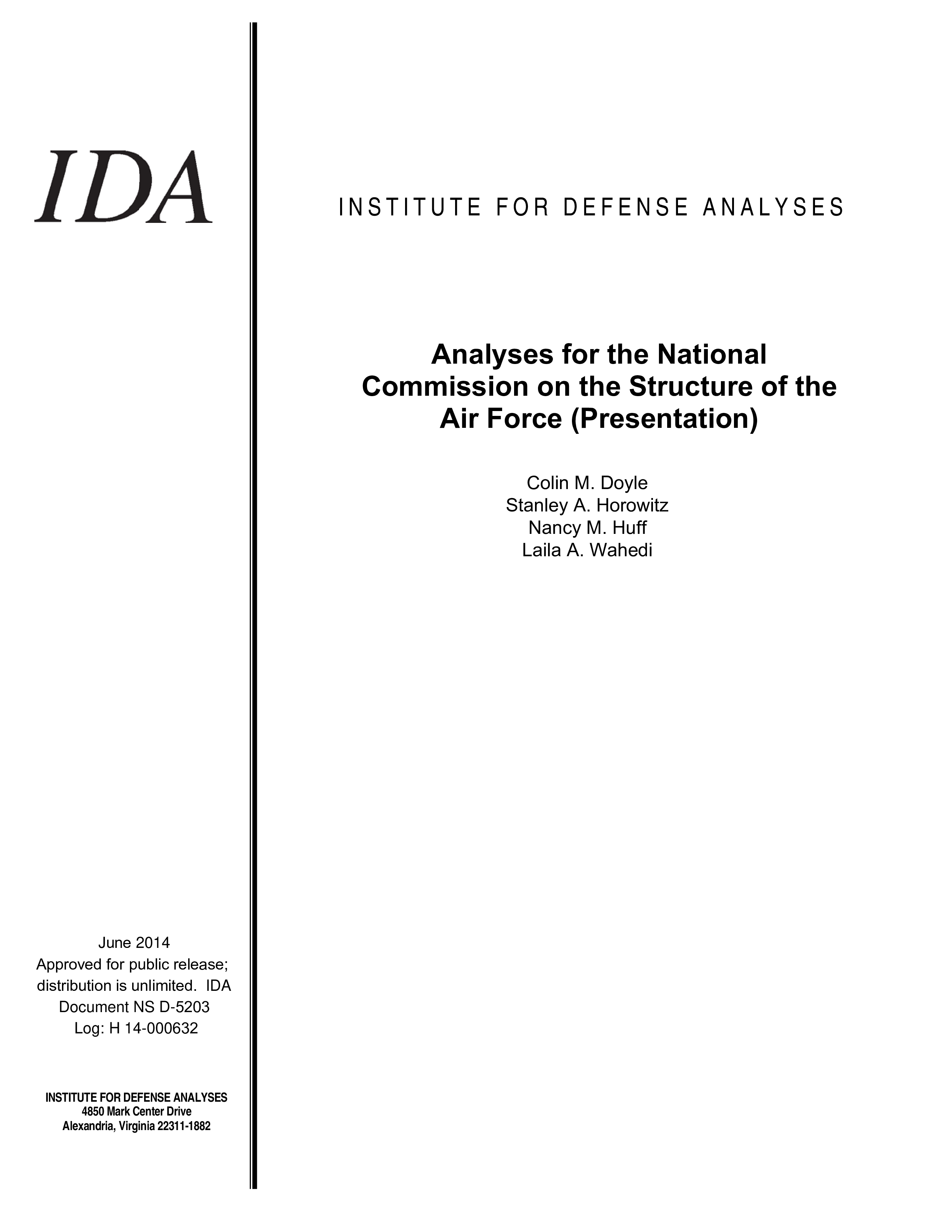 Analyses for the National Commission on the Structure of the Air Force Presentation