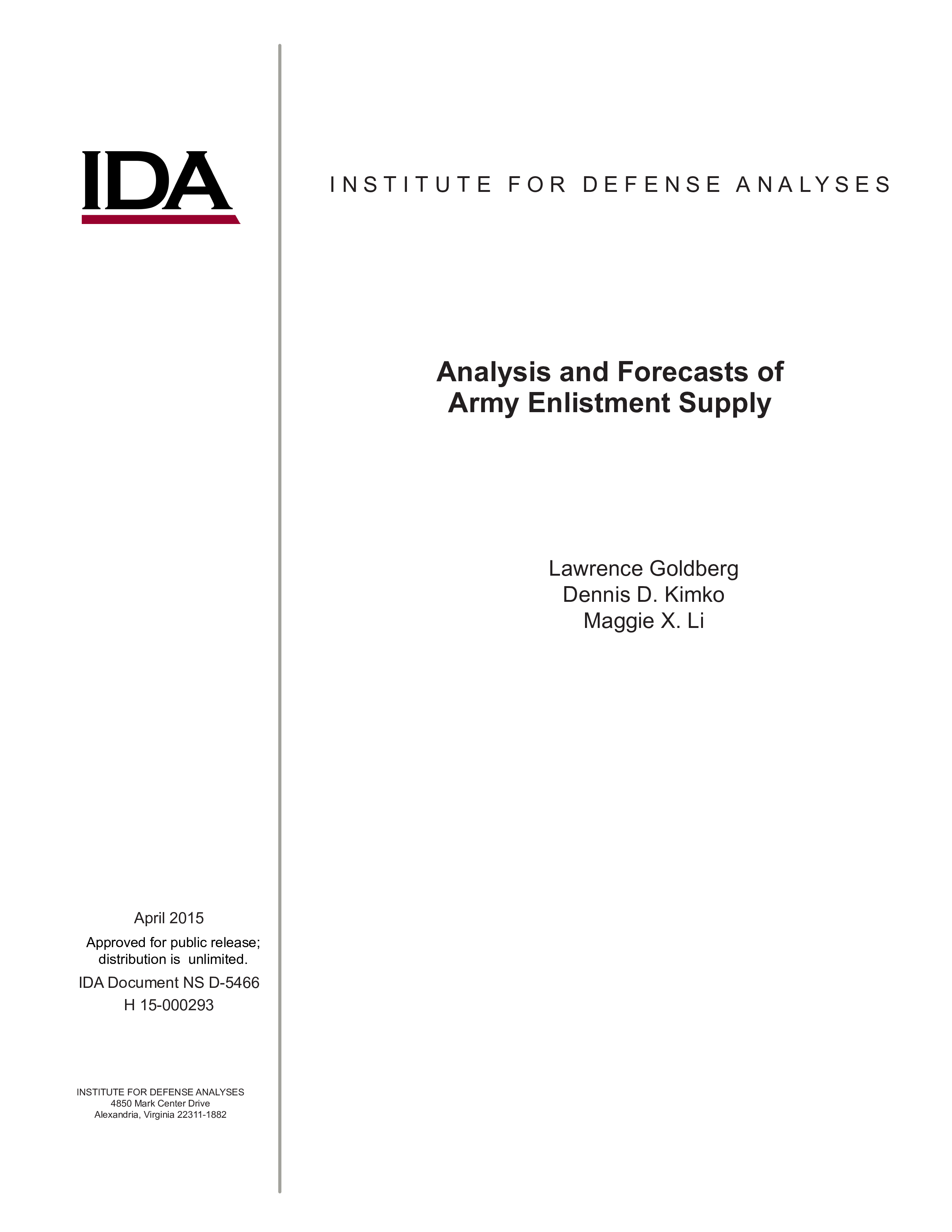 Analysis and Forecasts of Army Enlistment Supply