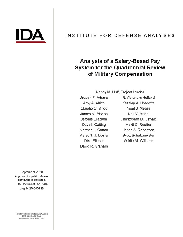 document cover, Analysis of a Salary-Based Pay System for the Quadrennial Review of Military Compensation