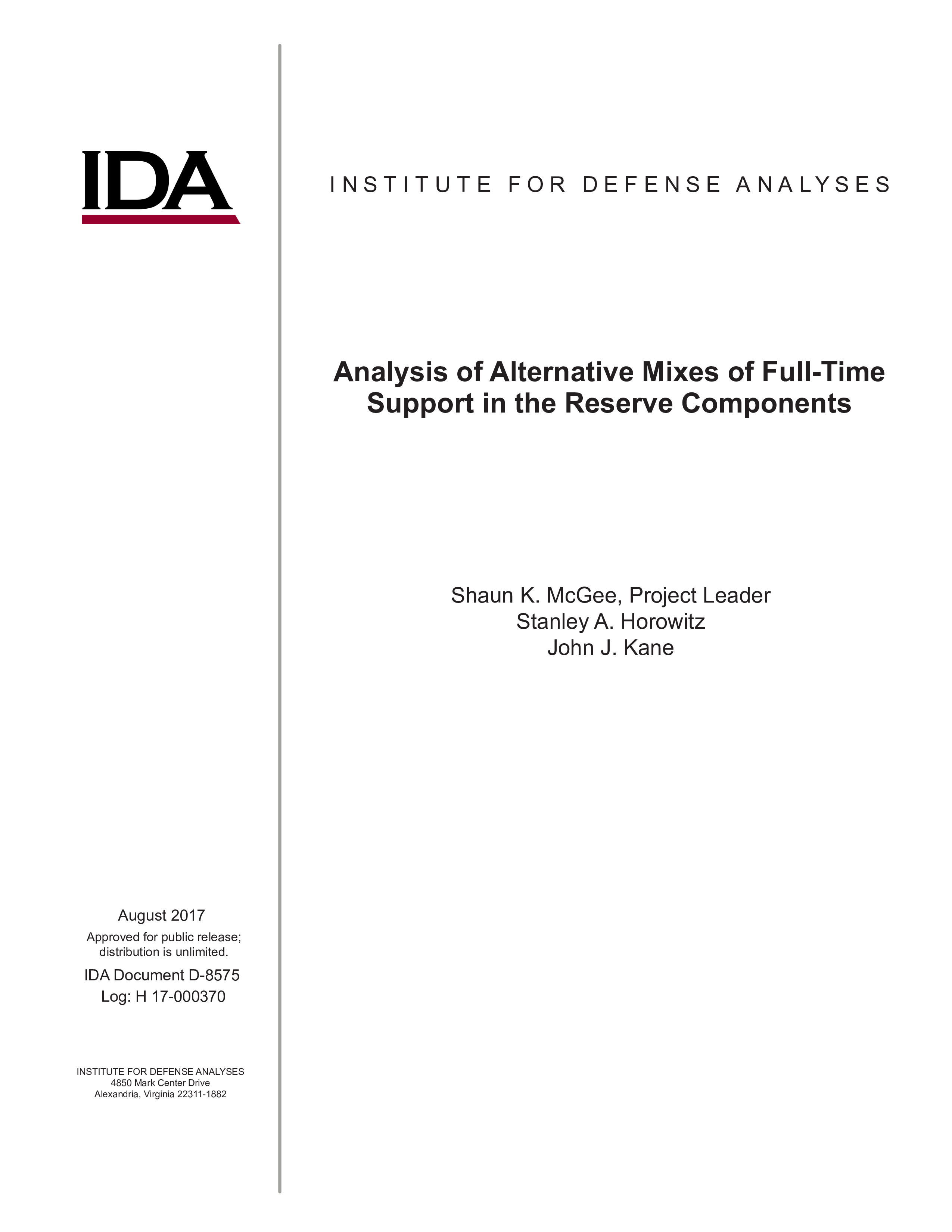 Analysis of Alternative Mixes of Full-Time Support in the Reserve Components