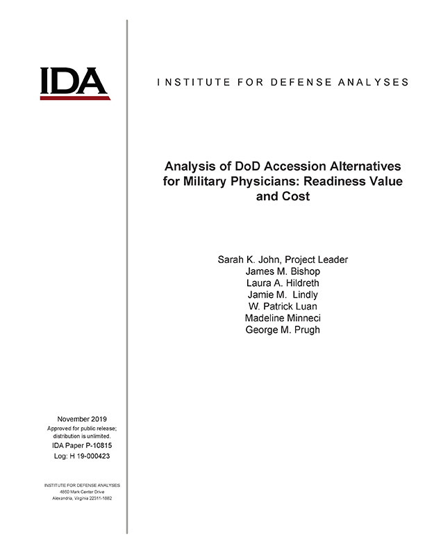 document cover, Analysis of DoD Accession Alternatives for Military Physicians: Readiness Value and Cost