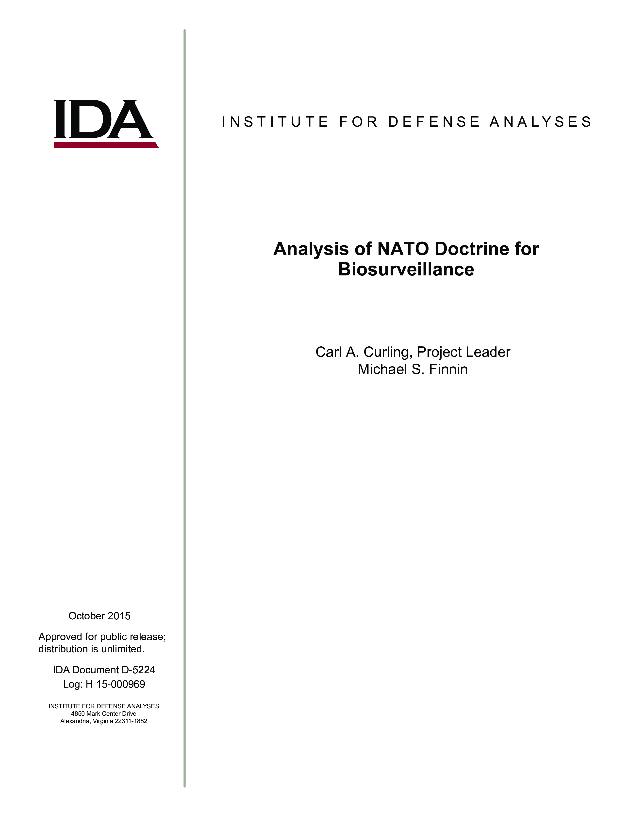 Analysis of NATO Doctrine for Biosurveillance