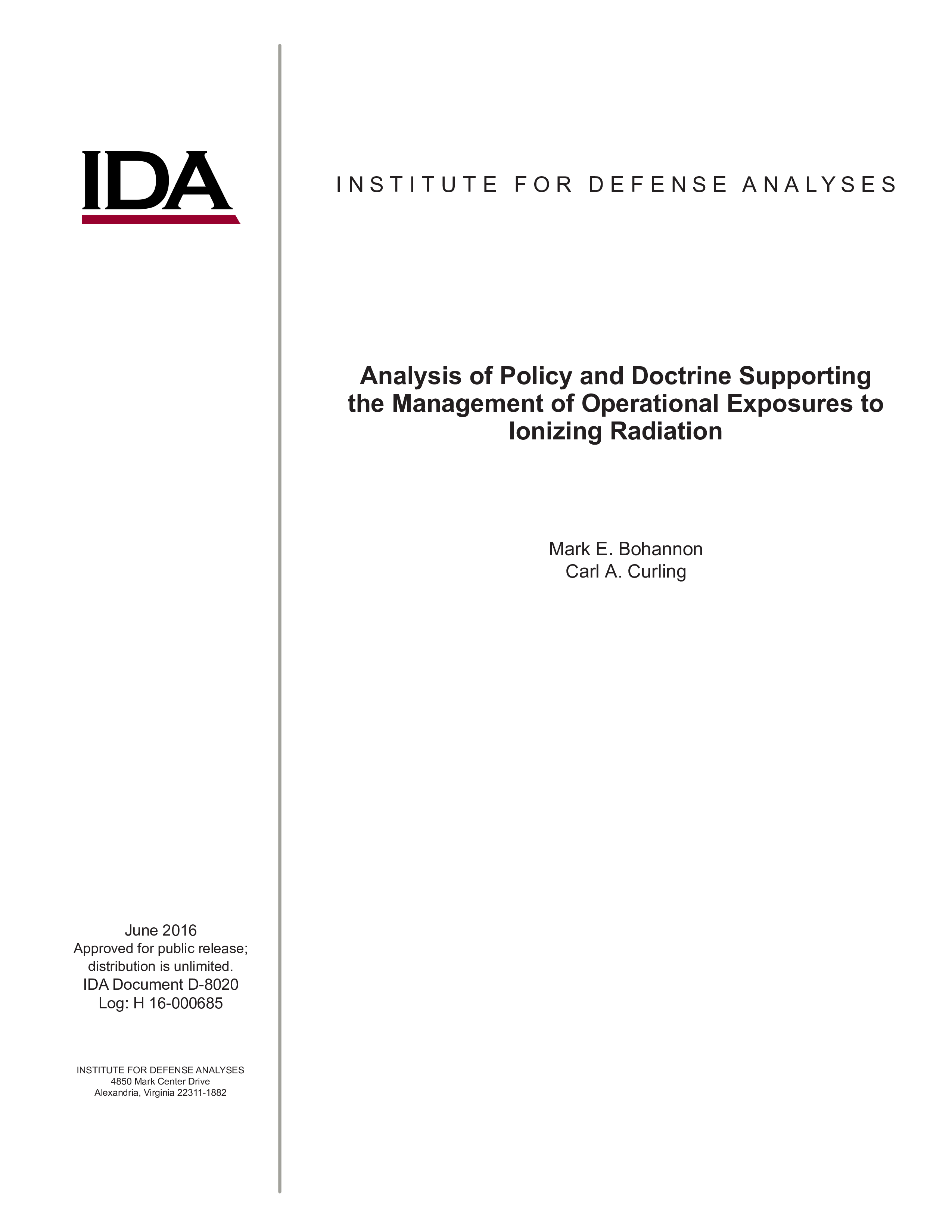 Analysis of Policy and Doctrine Supporting  the Management of Operational Exposures to Ionizing Radiation