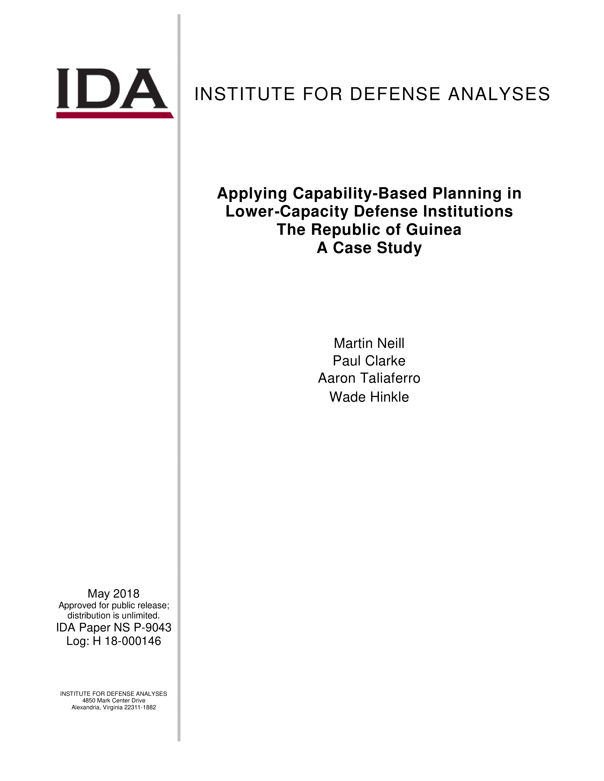 Applying Capability-Based Planning in Lower-Capacity Defense Institutions – The Republic of Guinea: A Case Study