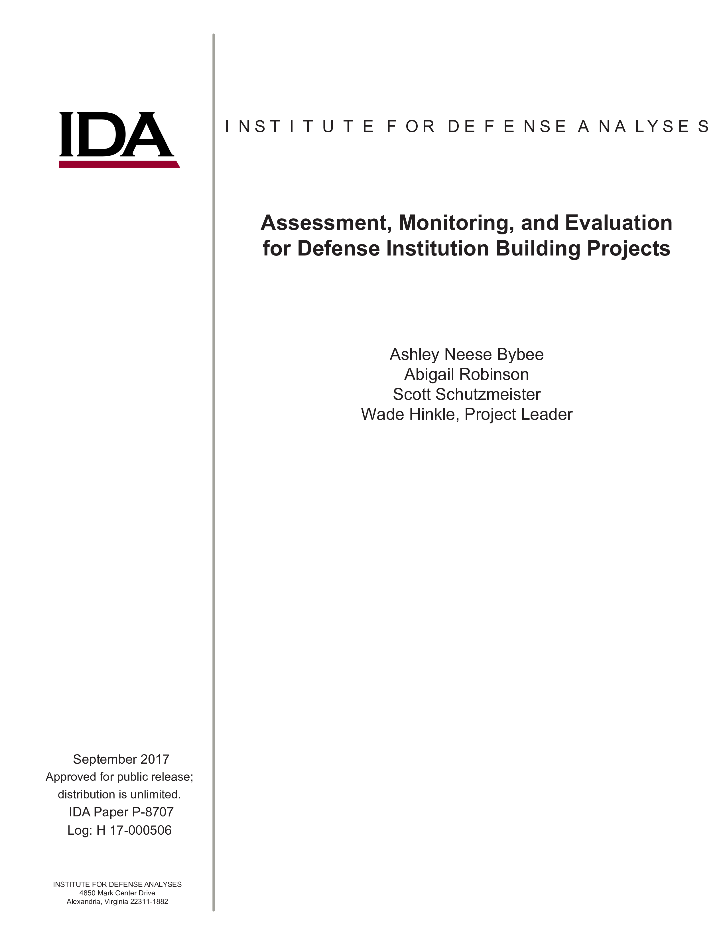 Assessment, Monitoring, and Evaluation for Defense Institution Building Projects