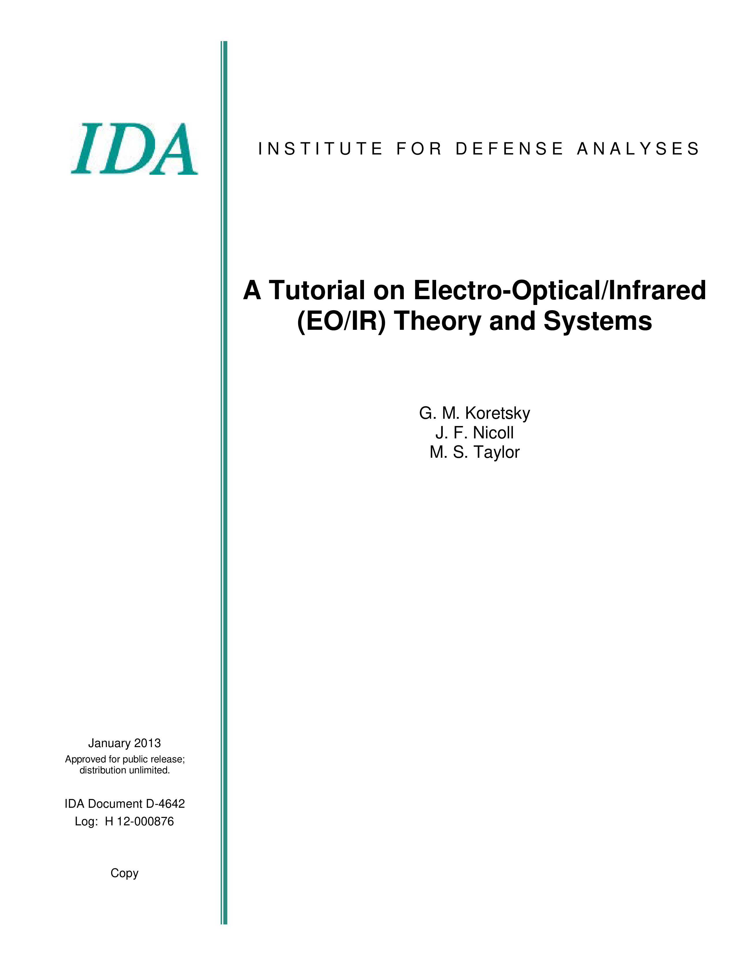 document cover, A Tutorial on Electro-Optical/Infrared (EO/IR) Theory and Systems