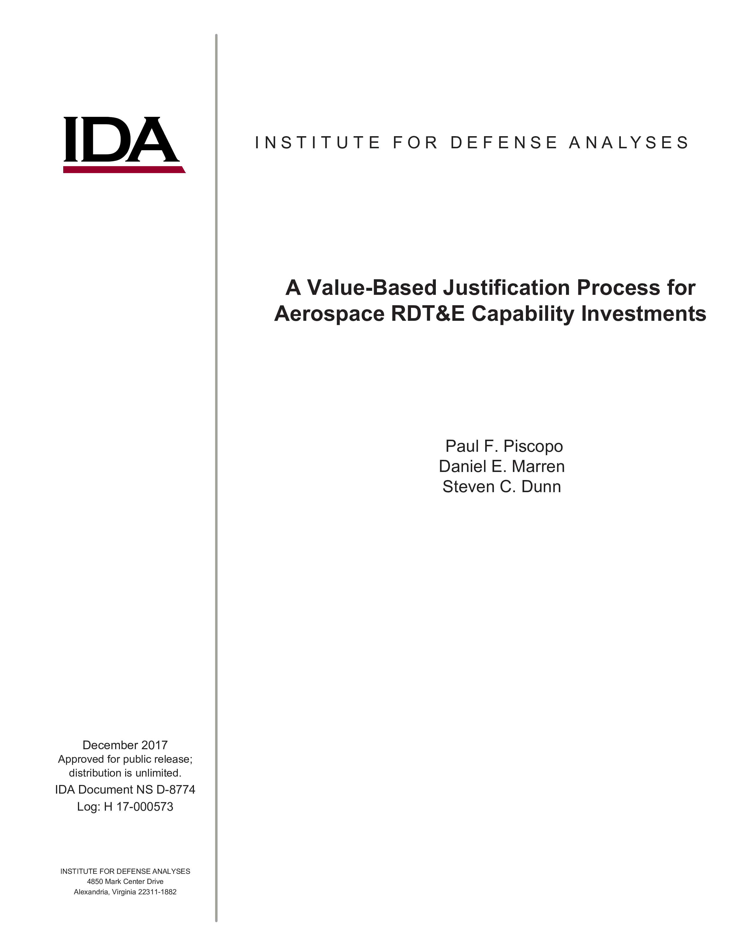 A Value-Based Justification Process for Aerospace RDT&E Capability Investments