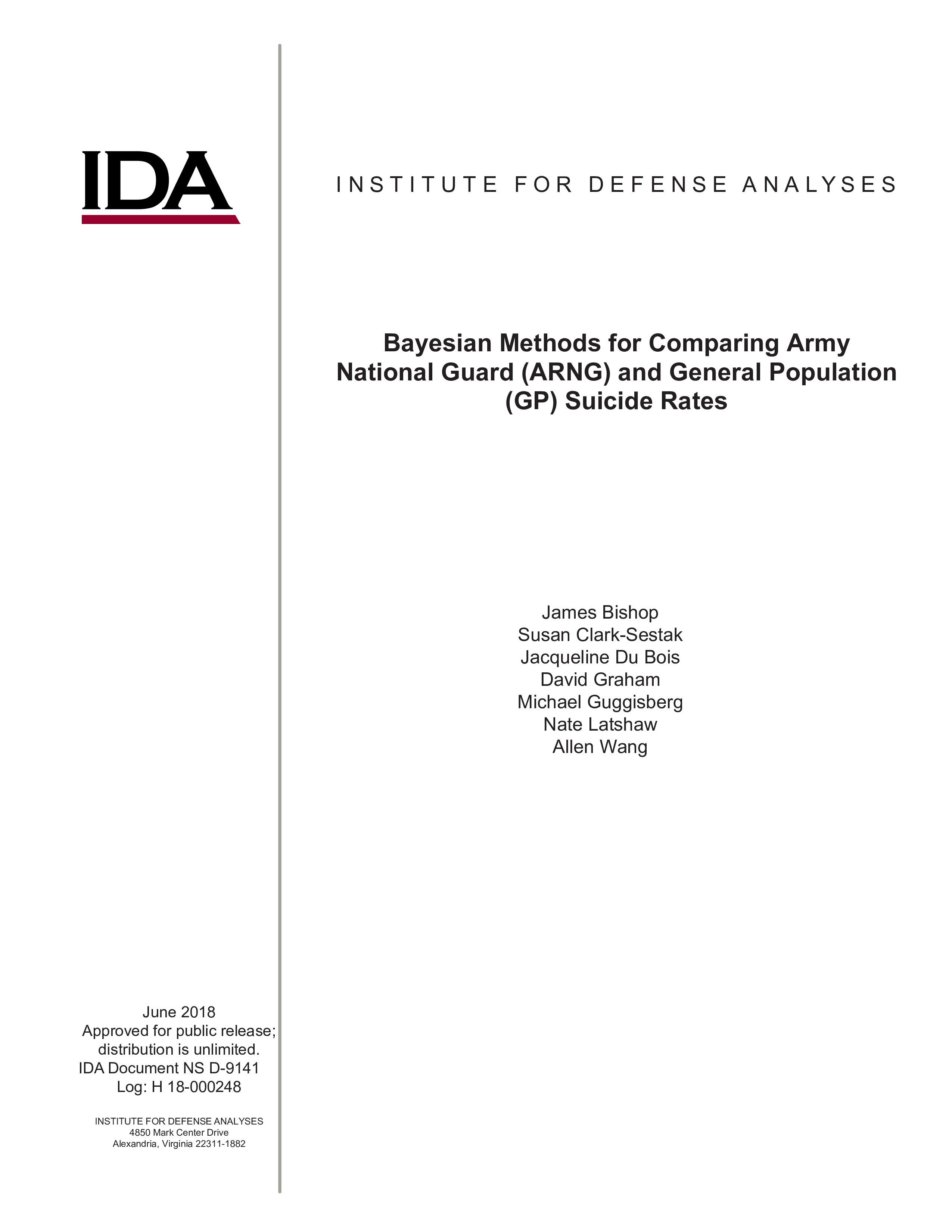 Bayesian Methods for Comparing Army National Guard (ARNG) and General Population (GP) Suicide Rates