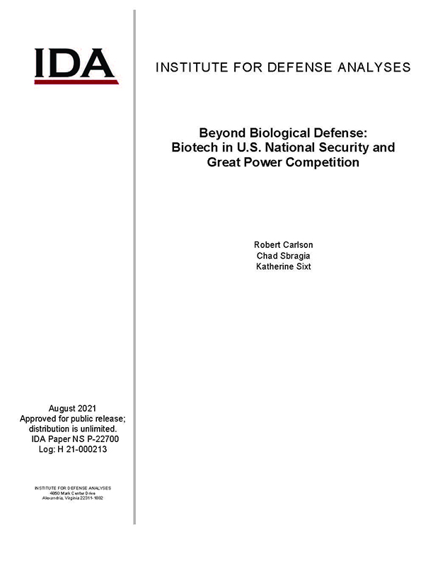 document cover, Beyond Biological Defense: Biotech in U.S. National Security and Great Power Competition