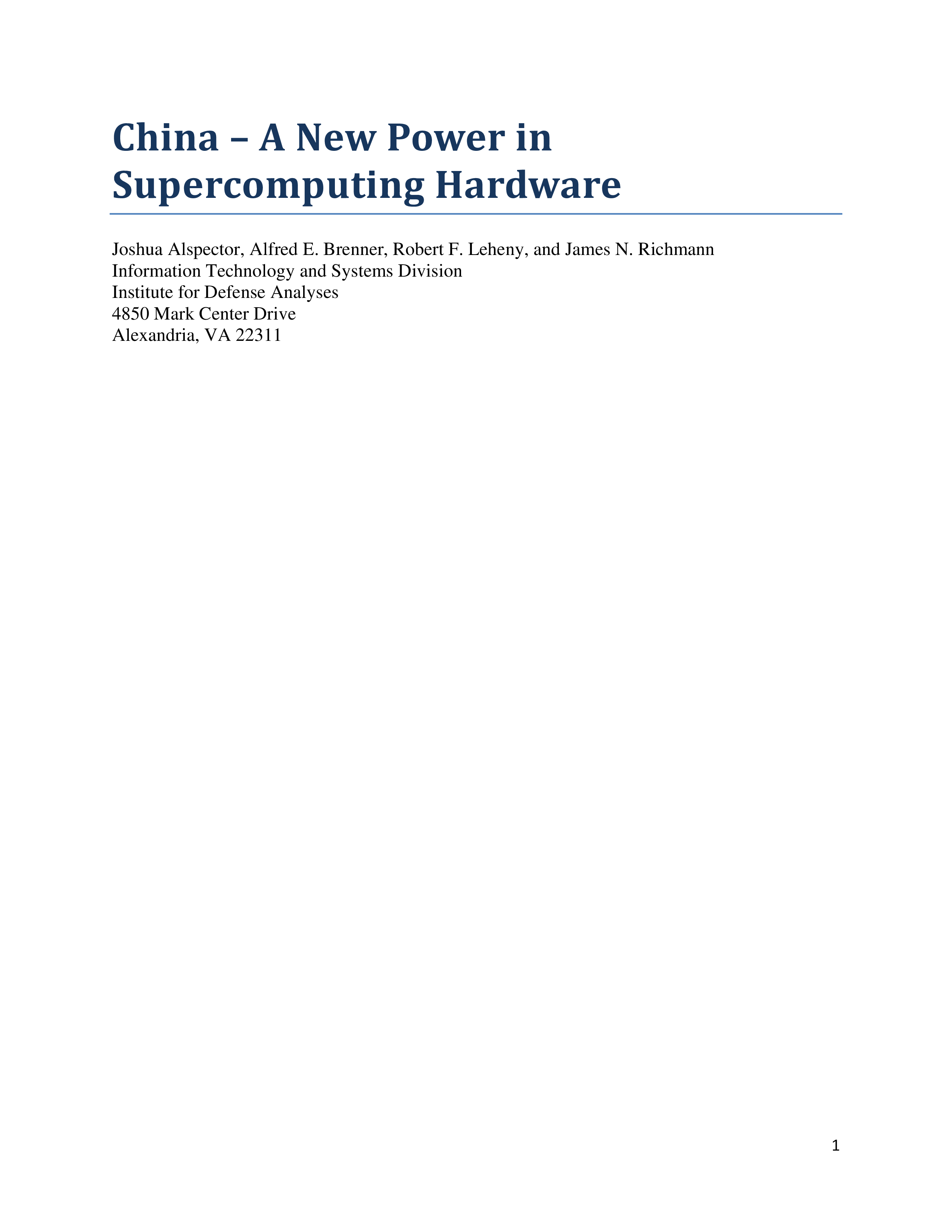 China - A New Power in Supercomputing Hardware