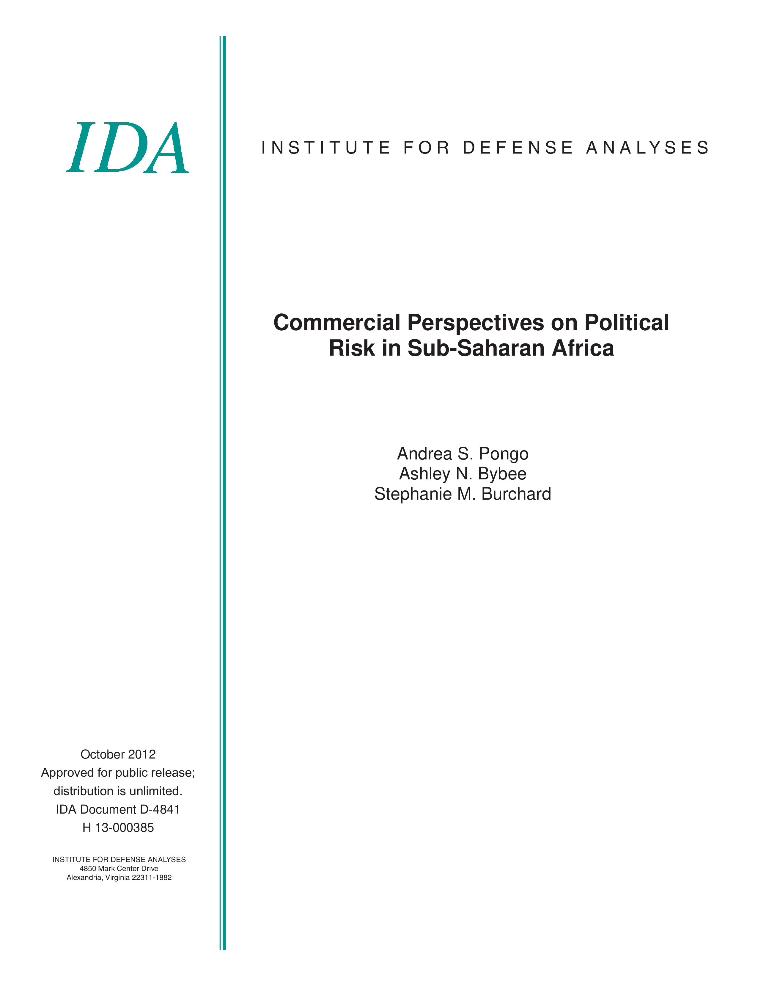 Commercial Perspectives on Political  Risk in Sub-Saharan Africa