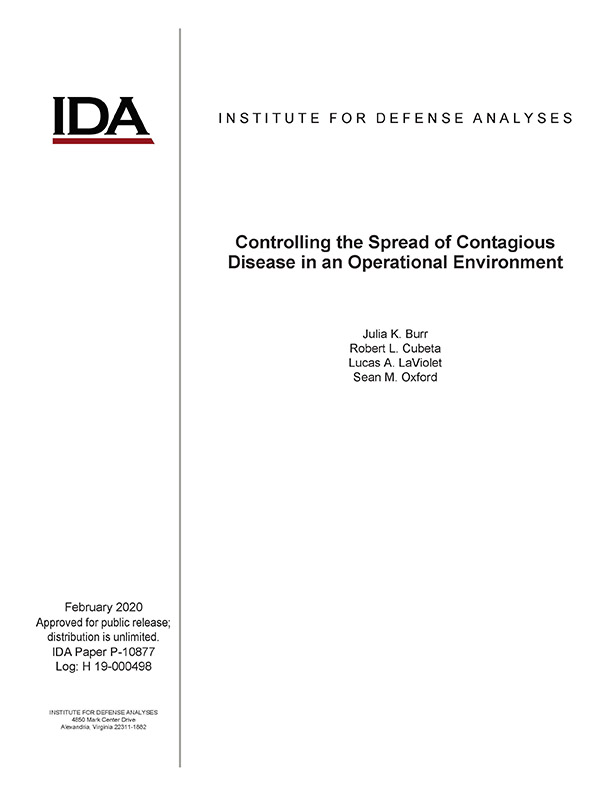 document cover, Controlling the Spread of Contagious Disease in an Operational Environment