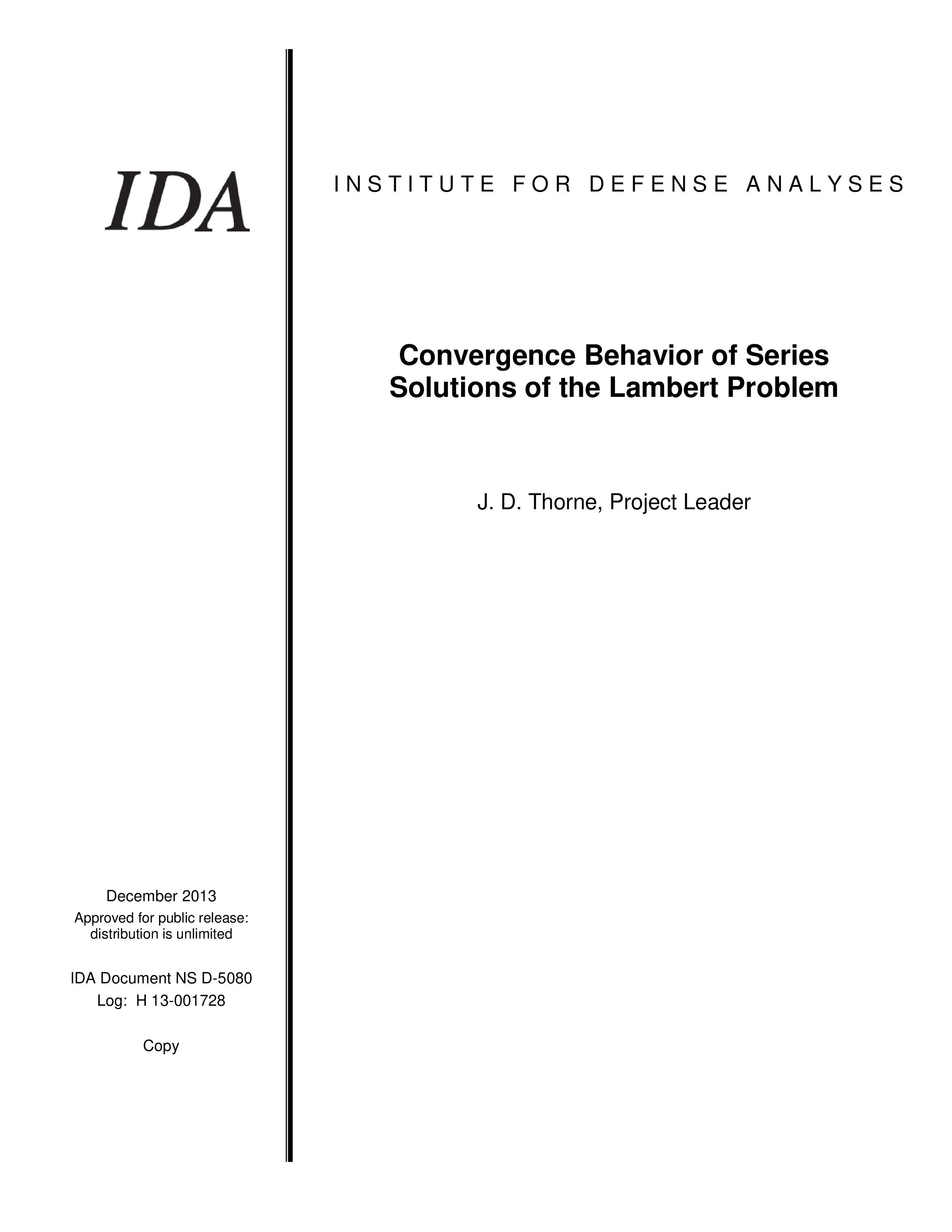 Convergence Behavior of Series Solutions of the Lambert Problem