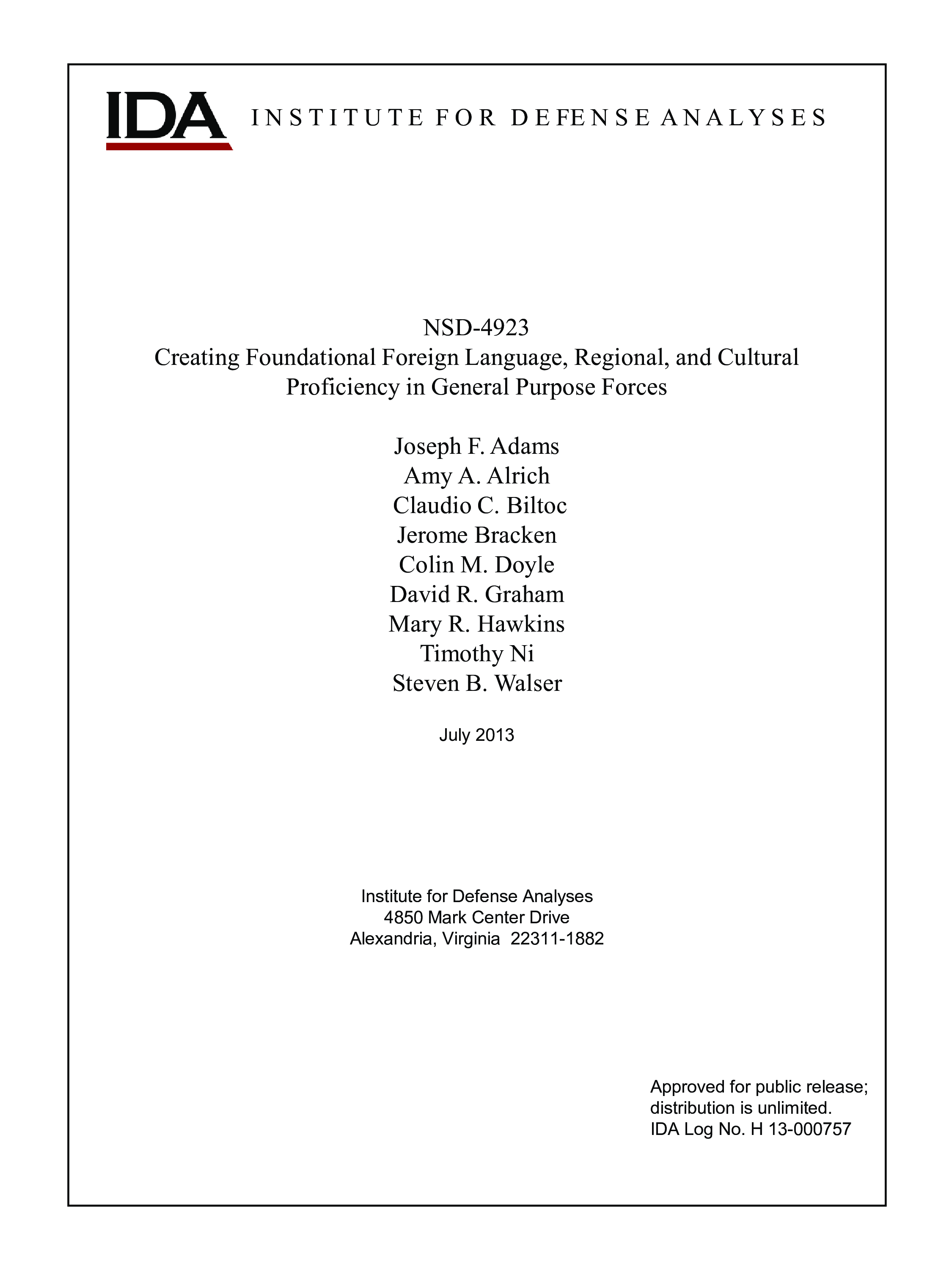 Creating Foundational Foreign Language Regional and Cultural Proficiency in General Purpose Forces