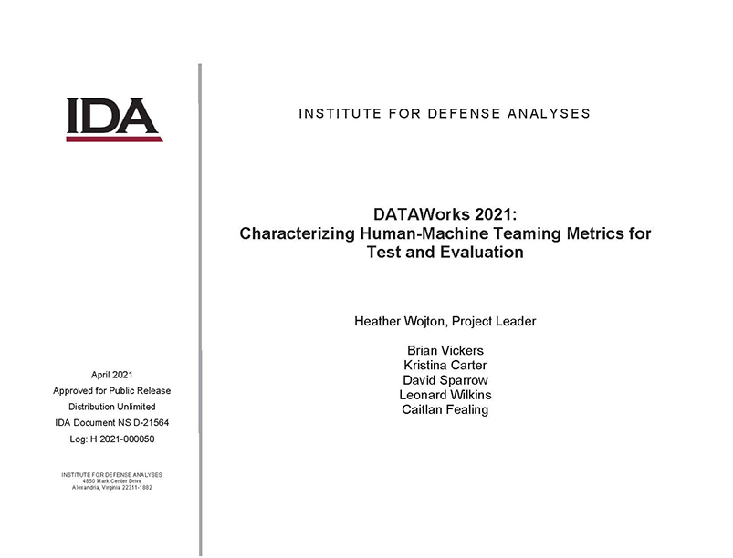 document cover, DATAWorks 2021: Characterizing Human-Machine Teaming Metrics for Test and Evaluation