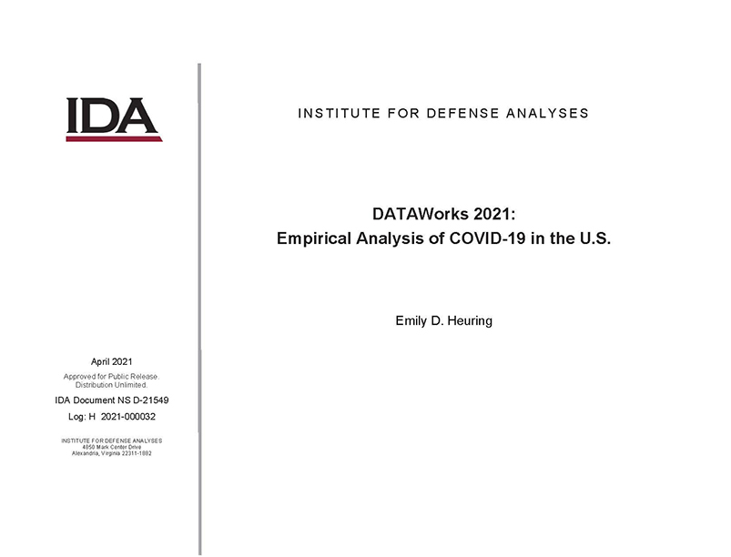 document cover, DATAWorks 2021: Empirical Analysis of COVID-19 in the U.S.