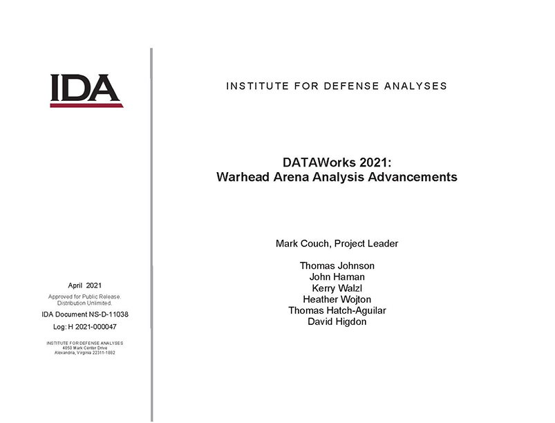 document cover, DATAWorks 2021: Warhead Arena Analysis Advancements