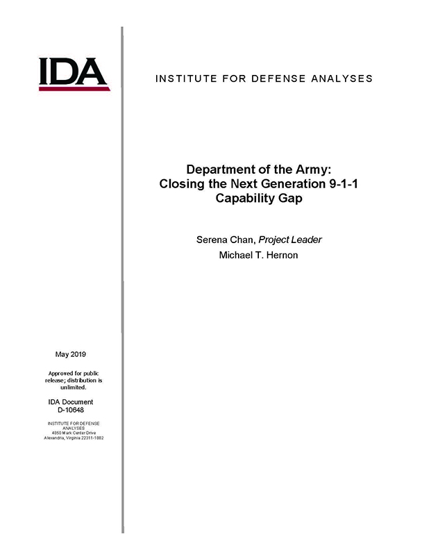 document cover, Department of the Army: Closing the Next Generation 9-1-1 Capability Gap