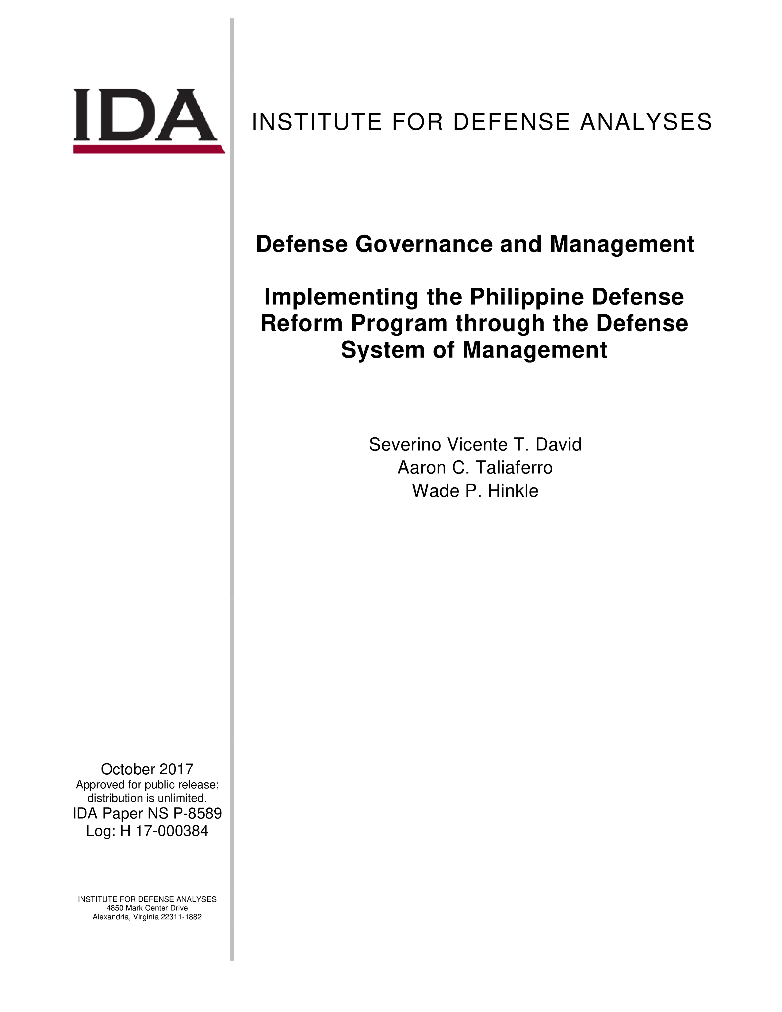 Defense Governance and Management – Implementing the Philippine Defense Reform Program through the Defense System of Management