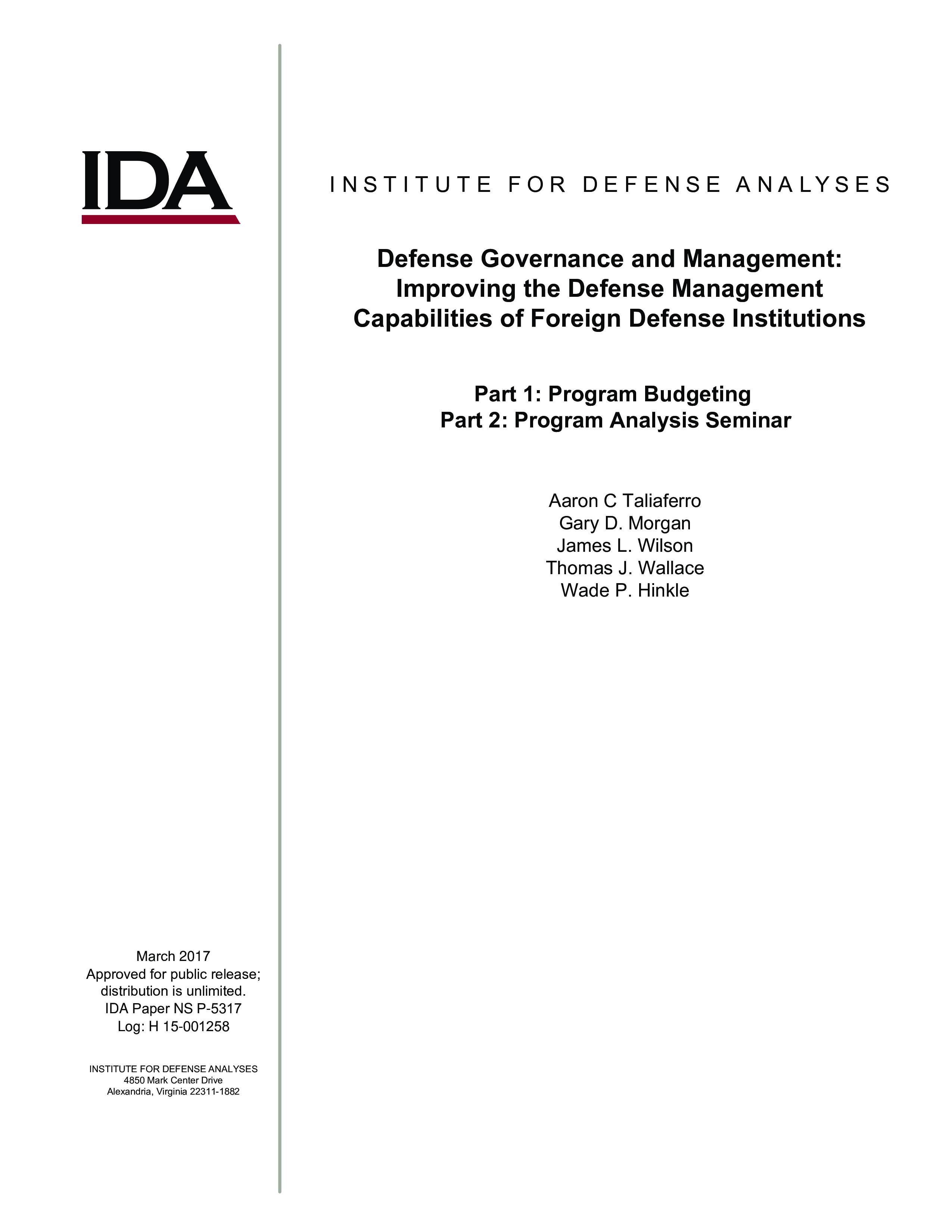 Defense Governance and Management: Improving the Defense Management Capabilities of Foreign Defense Institutions