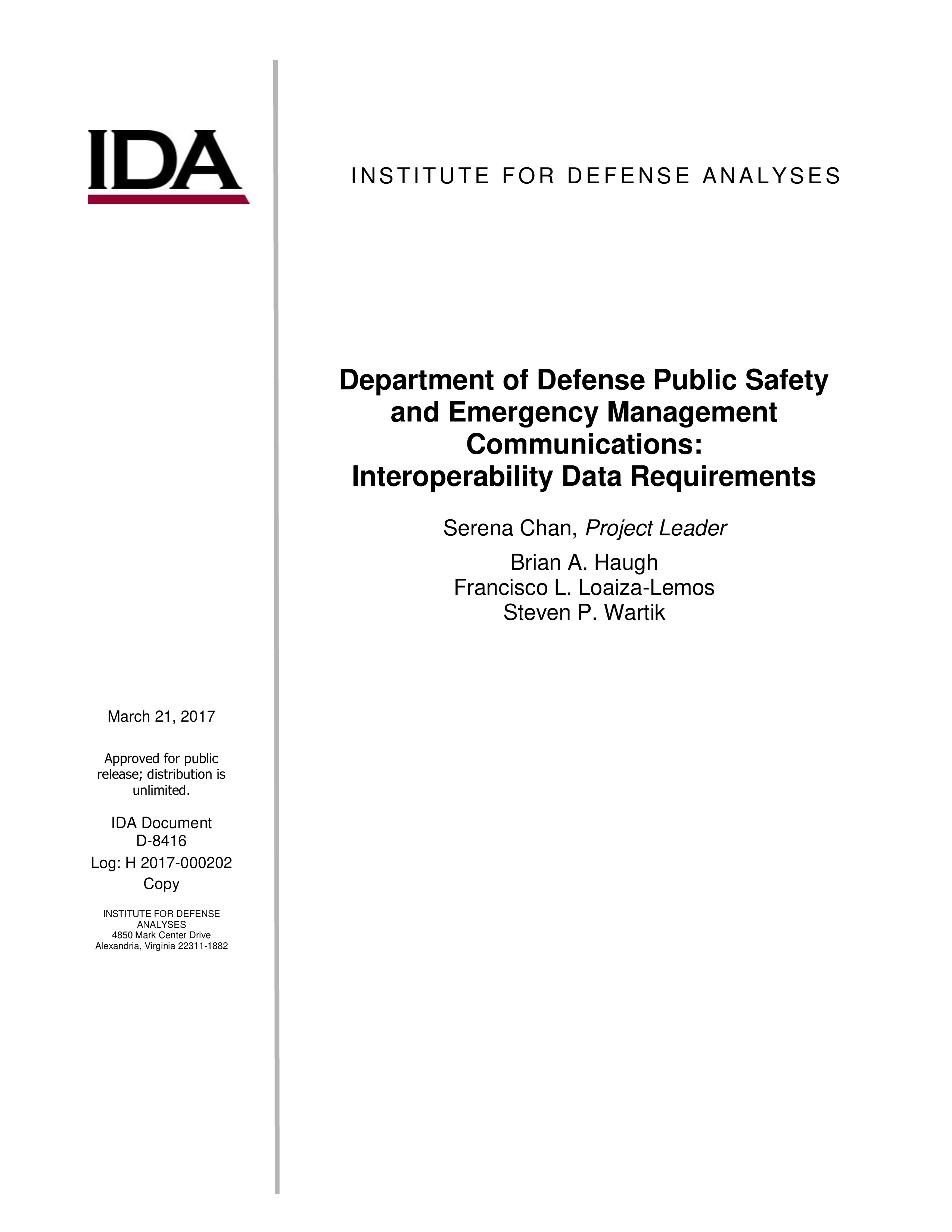 Department of Defense Public Safety and Emergency Management Communications: Interoperability Data Requirements