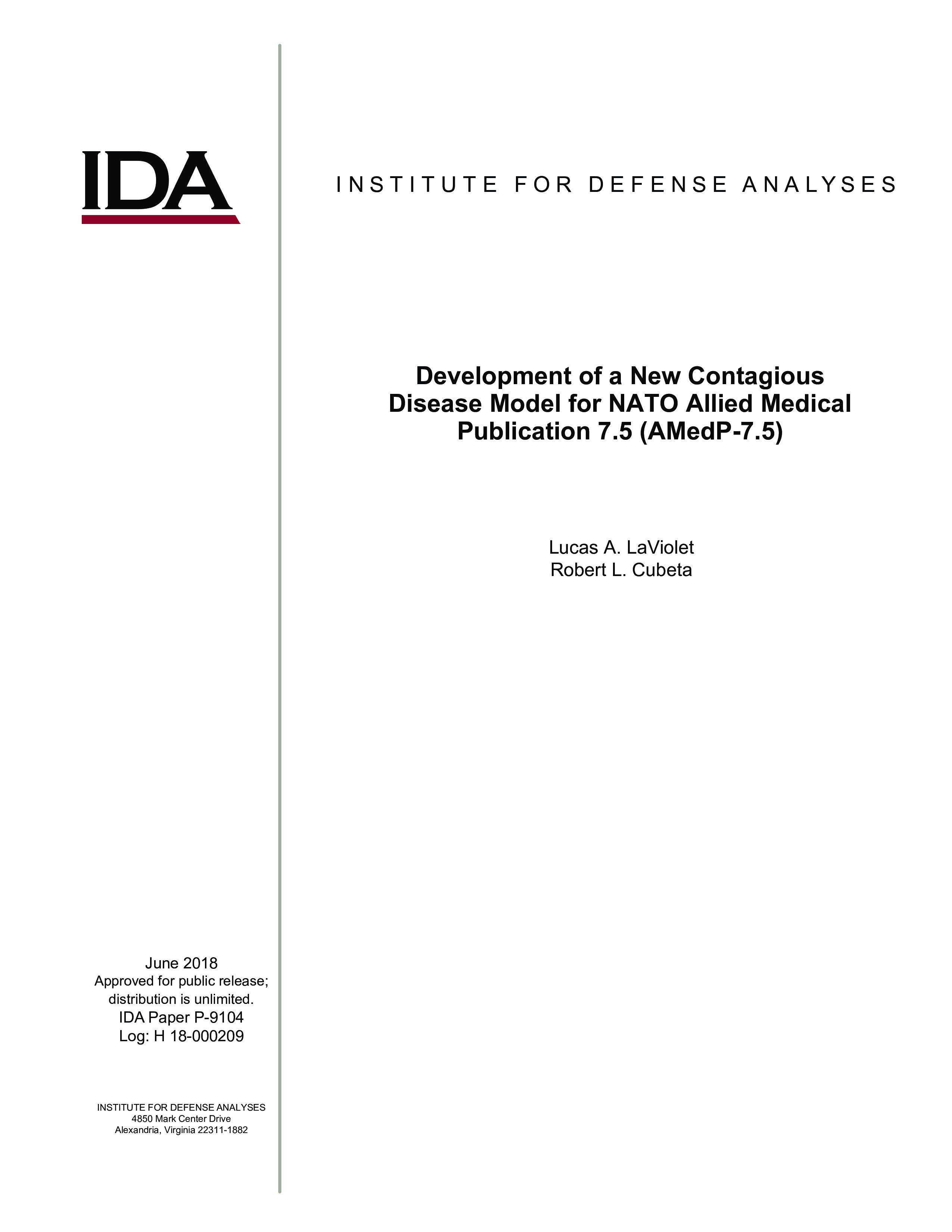 Development of a New Contagious Disease Model for NATO Allied Medical Publication 7.5 (AMedP-7.5)
