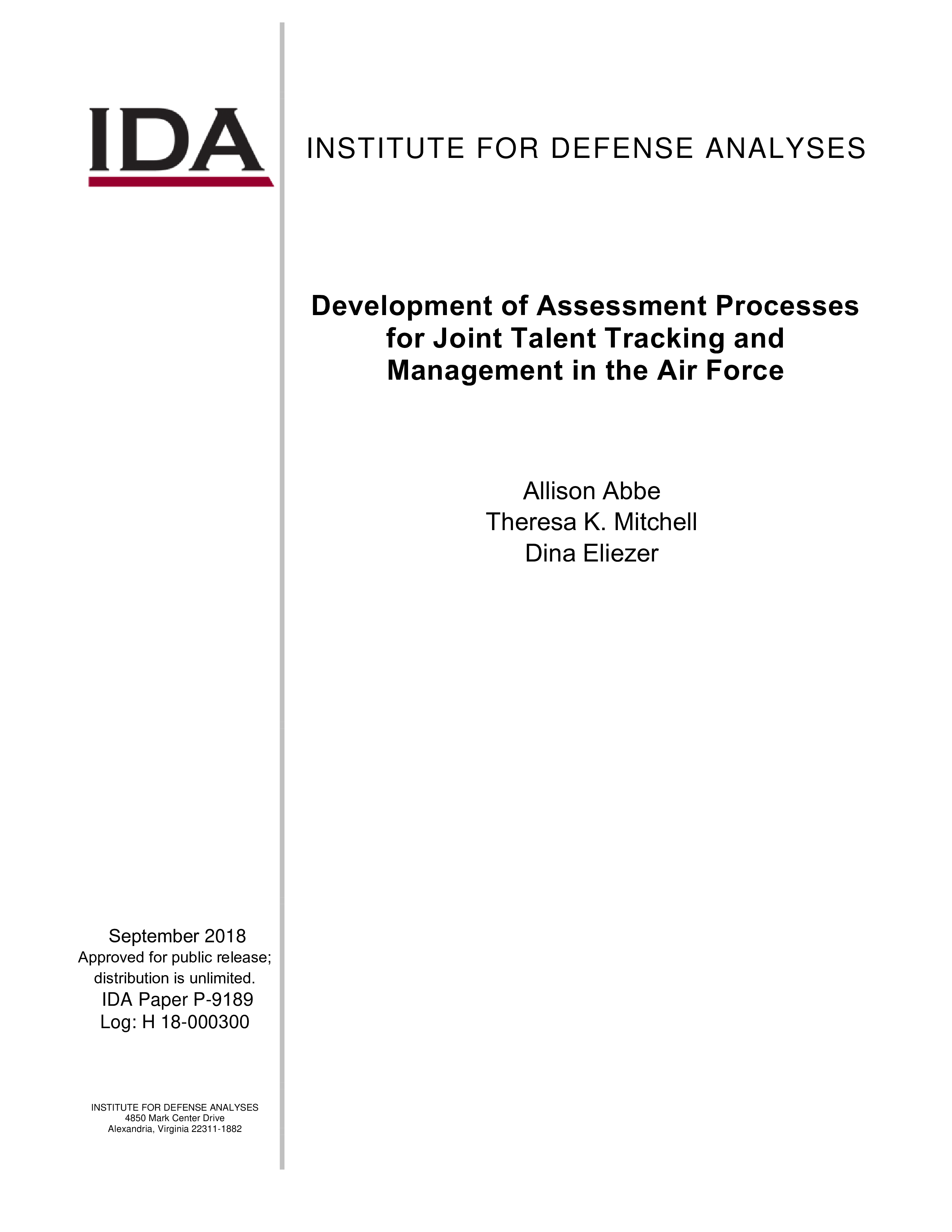 Development of Assessment Processes for Joint Talent Tracking and Management in the Air Force