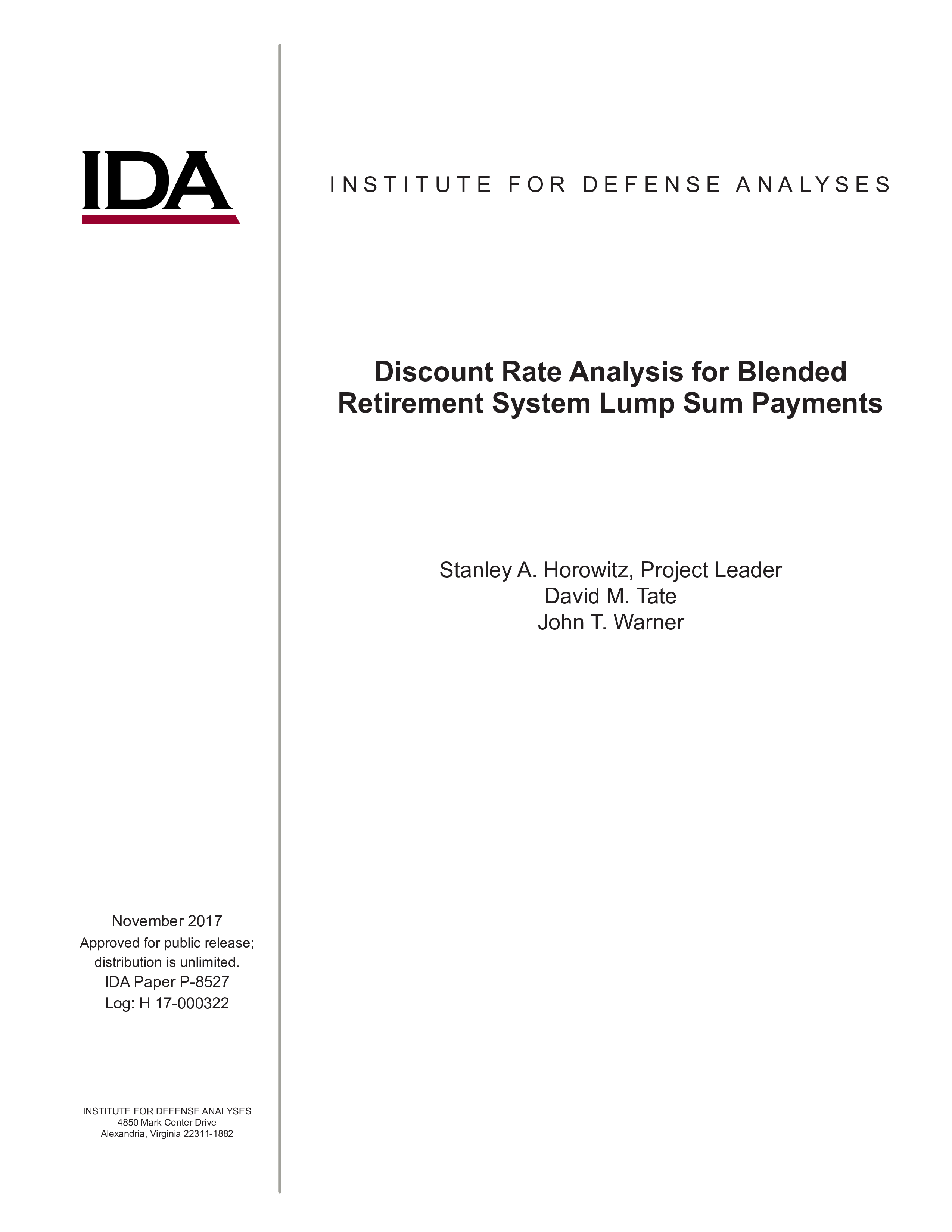 Discount Rate Analysis for Blended Retirement System Lump Sum Payments