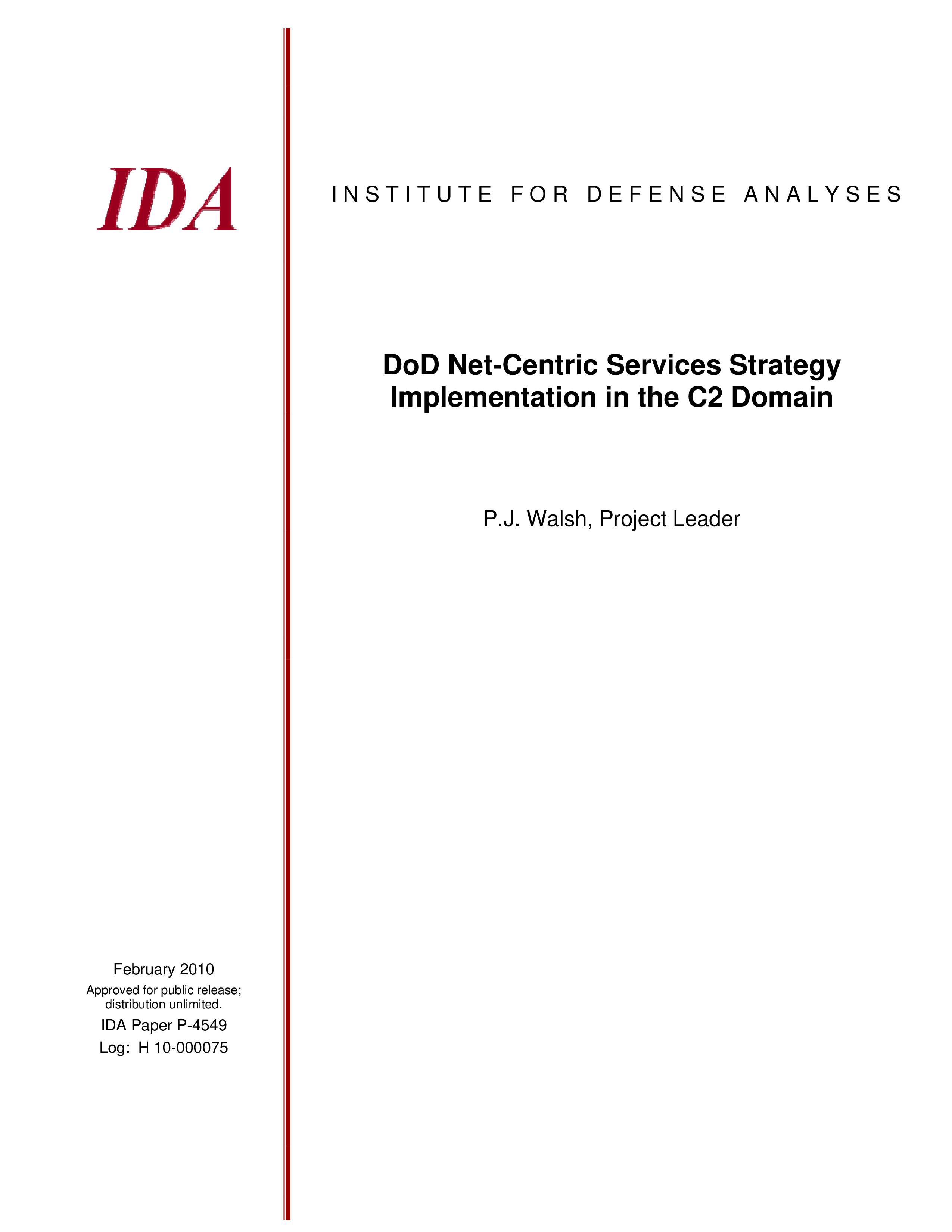 DoD Net-Centric Services Strategy Implementation in the C2 Domain