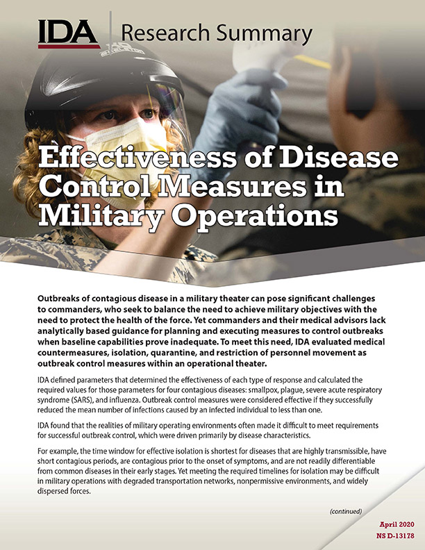 document cover, Effectiveness of Disease Control Measures in Military Operations