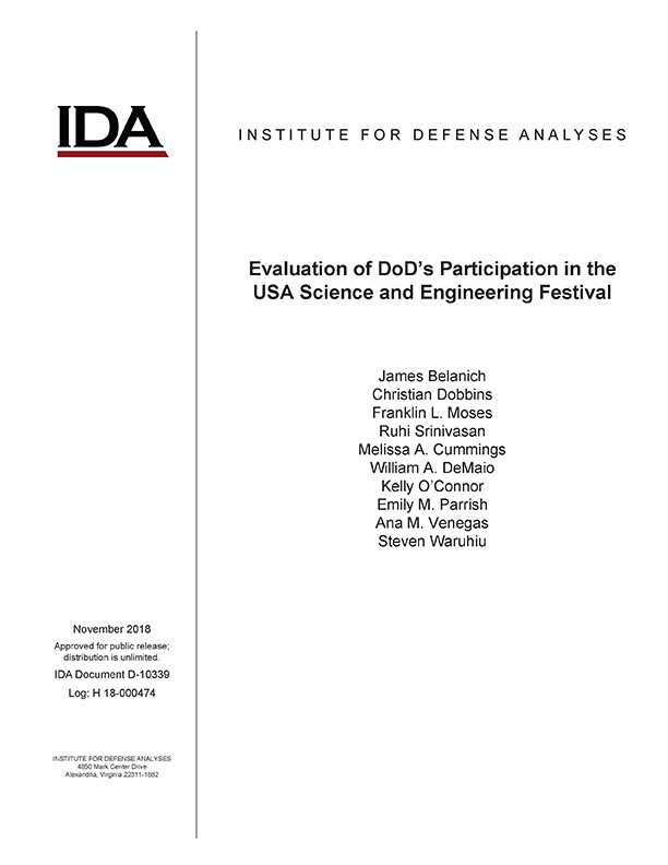 document cover, Evaluation of DoD’s Participation in the USA Science and Engineering Festival