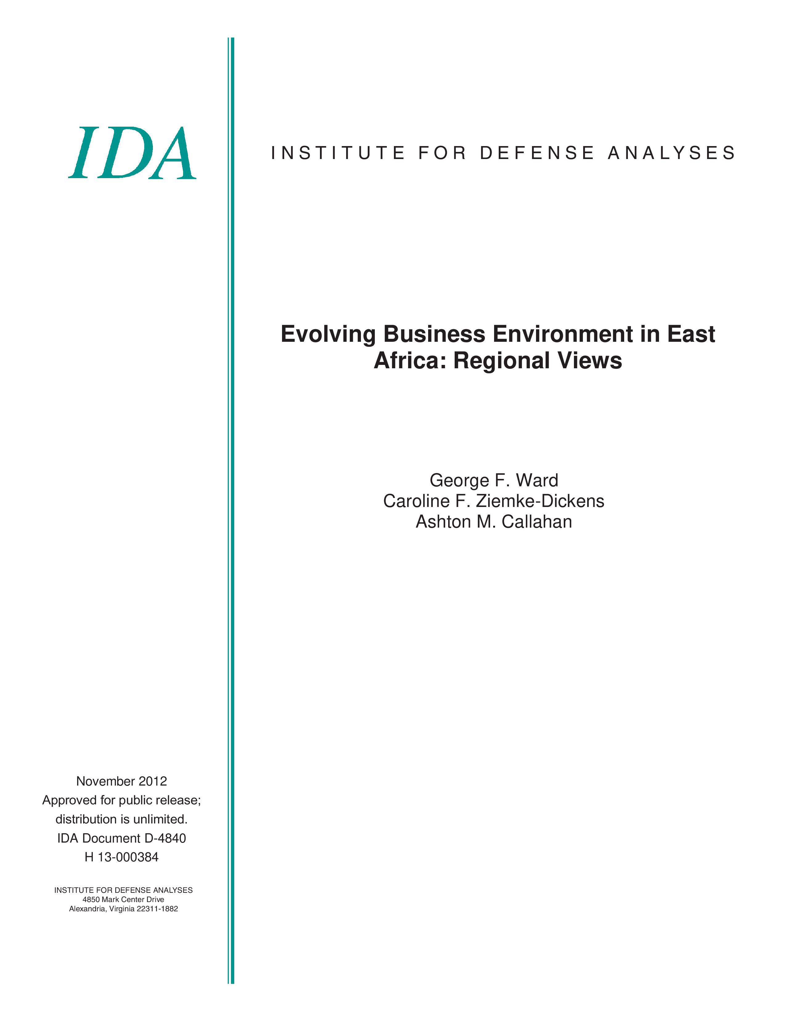 Evolving Business Environment in East  Africa: Regional Views 