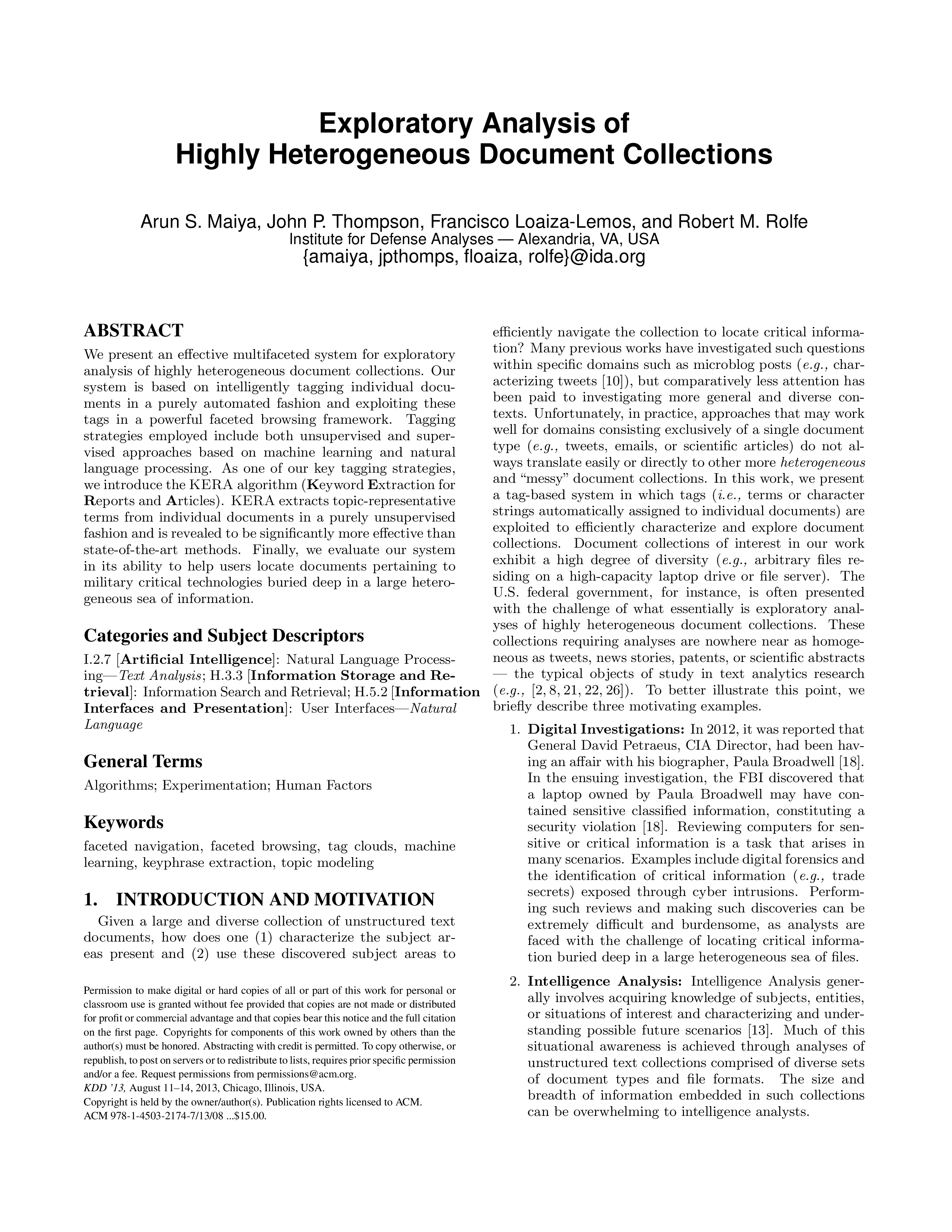 Exploratory Analysis of Highly Heterogeneous Document Collections