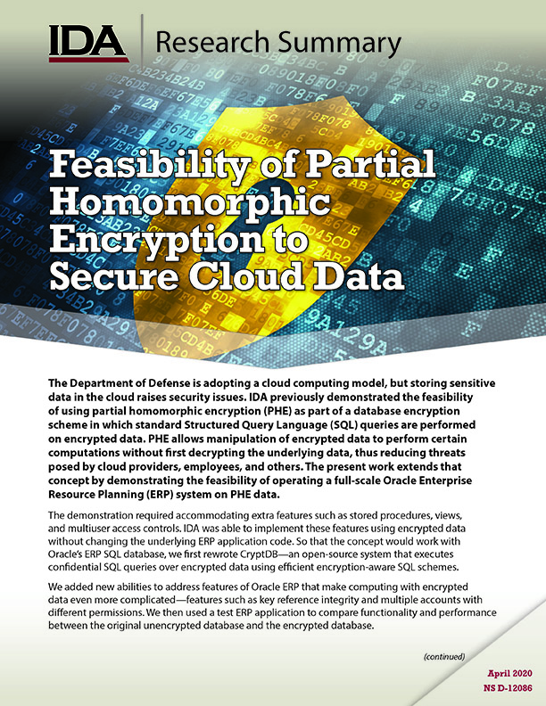 document cover, Feasibility of Partial Homomorphic Encryption to Secure Cloud Data