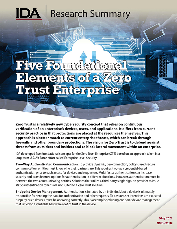 document cover, Five Foundational Elements of a Zero Trust Enterprise